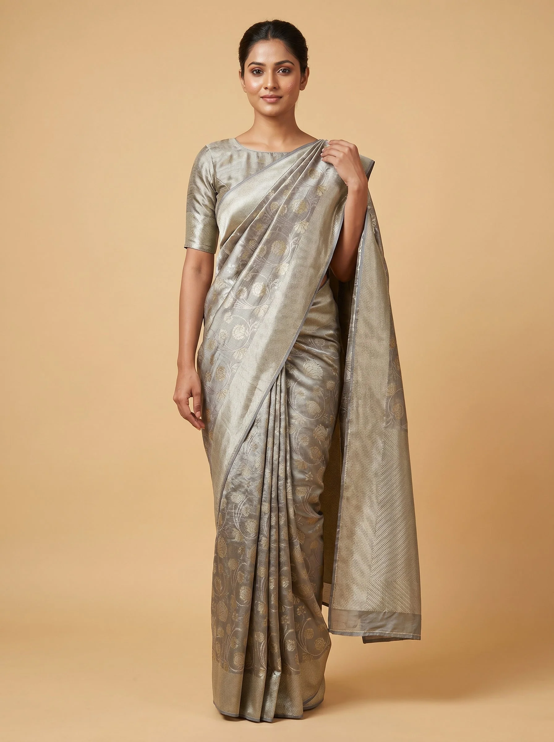 Grey Subtle Sheen Handloom Saree