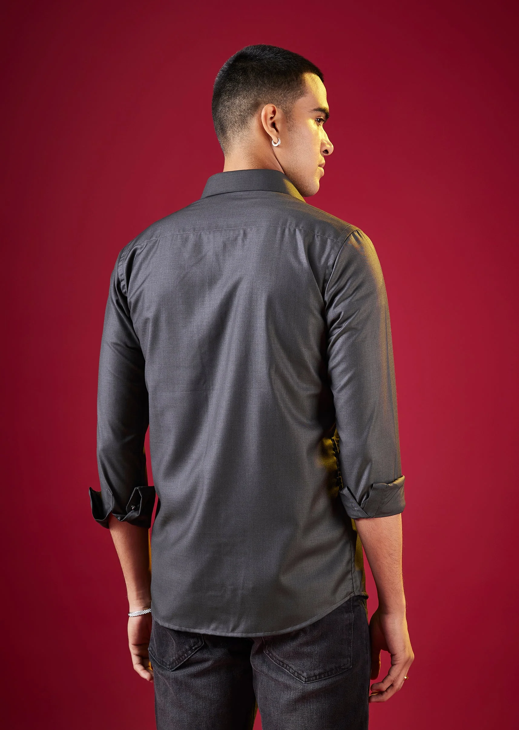 Grey Thread And Resham Embroidered Mens Shirt - Image 4