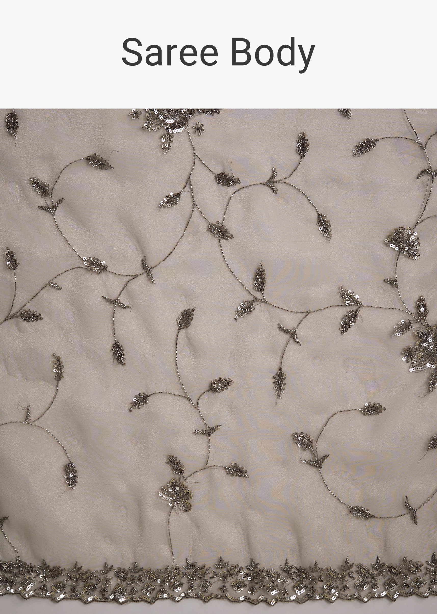 Grey Tissue Saree With Floral Jaal And Sequin Embroidery - Image 9