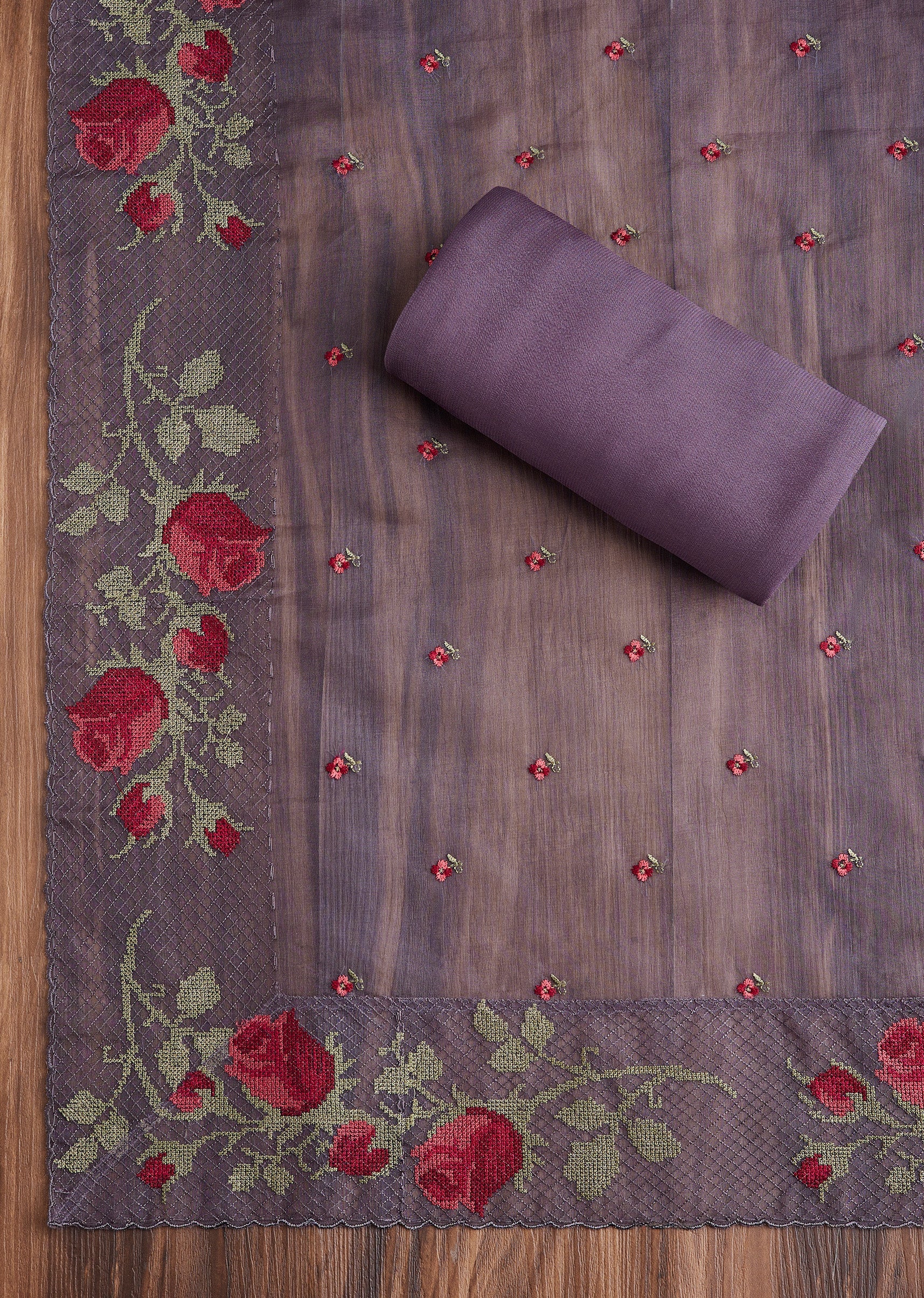 Grey Tussar Embroidered Suit - Image 4