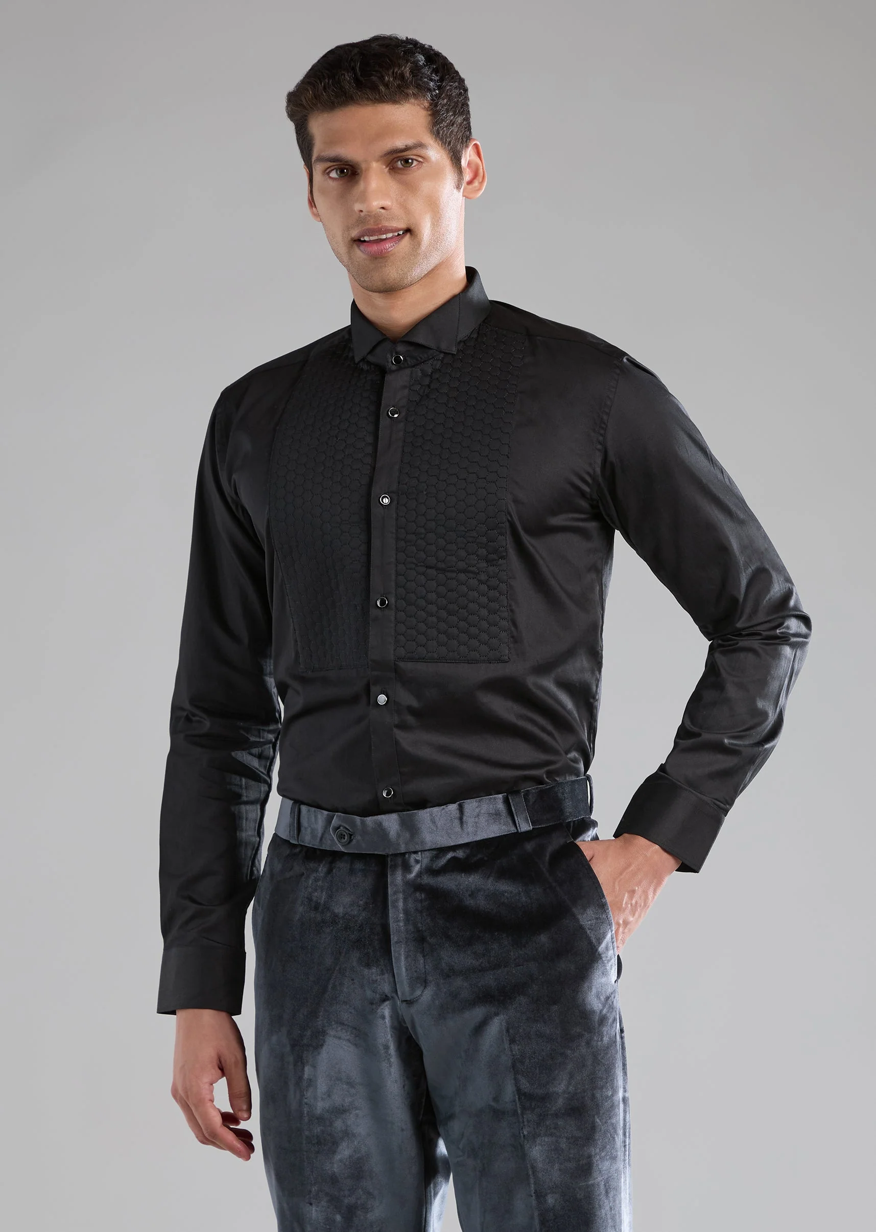 Grey Velvet Tuxedo with Cutdana Work - Image 6