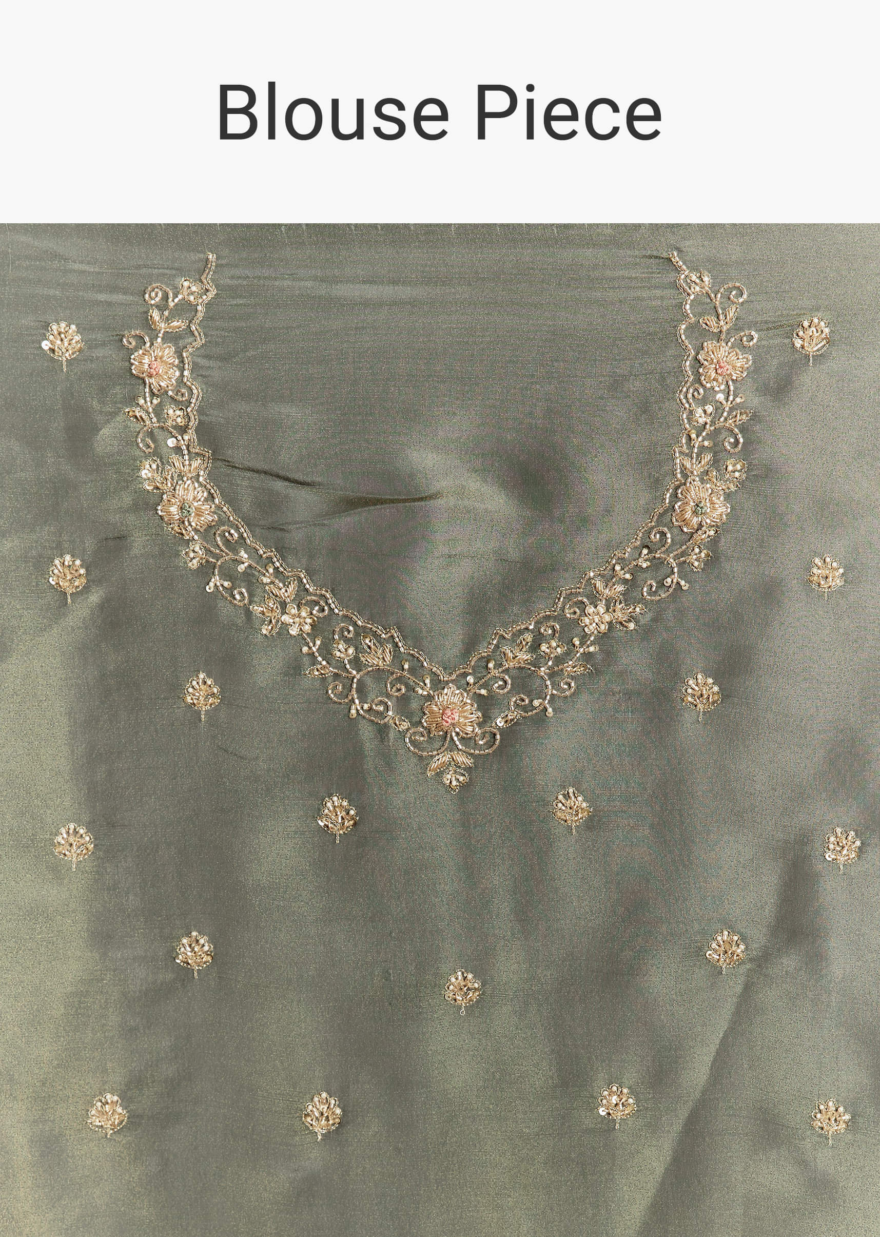 Greyish Blue Tissue Saree With French Knot Resham Embroidery - Image 10