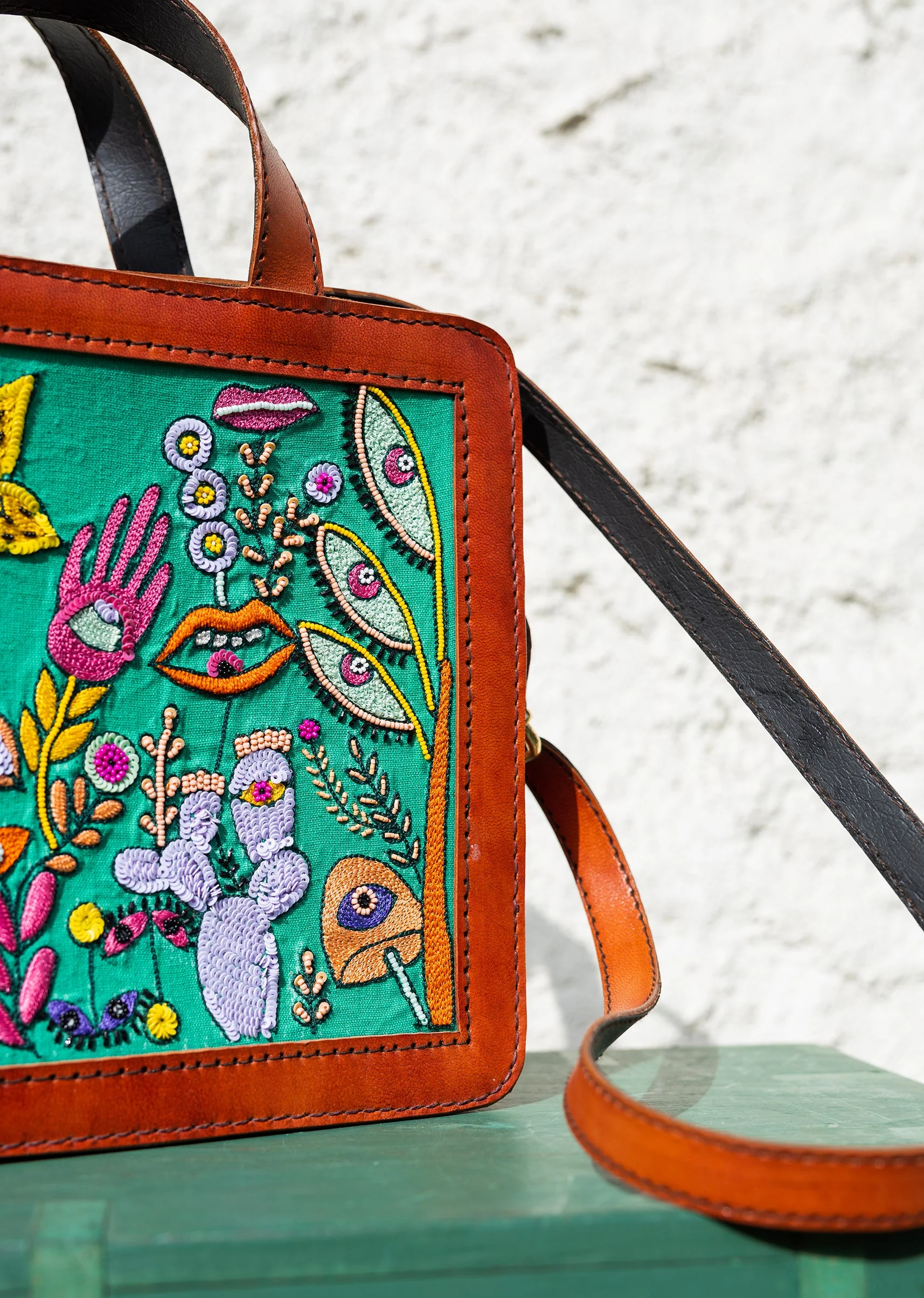 Handcrafted and hand embroidered leathers bag - Image 3