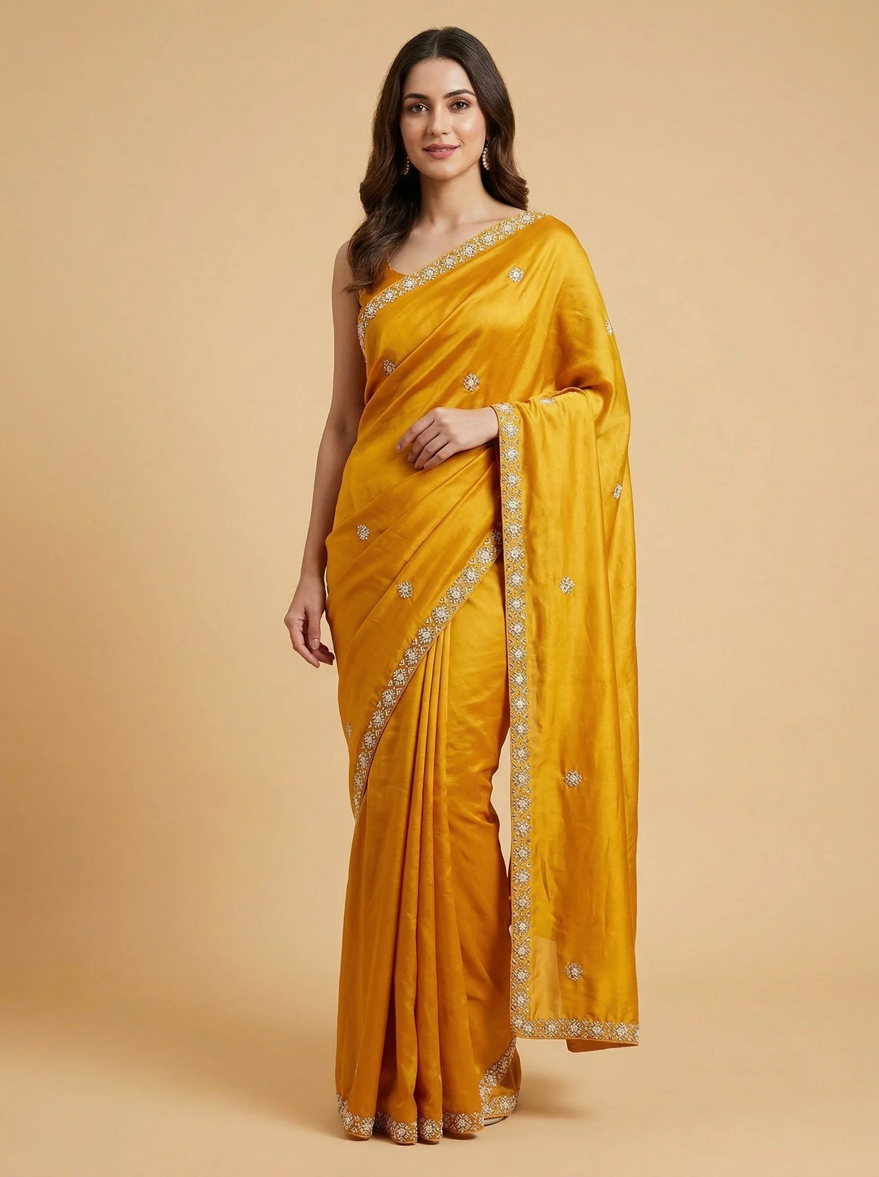 Harvest Mustard Embroidered Saree