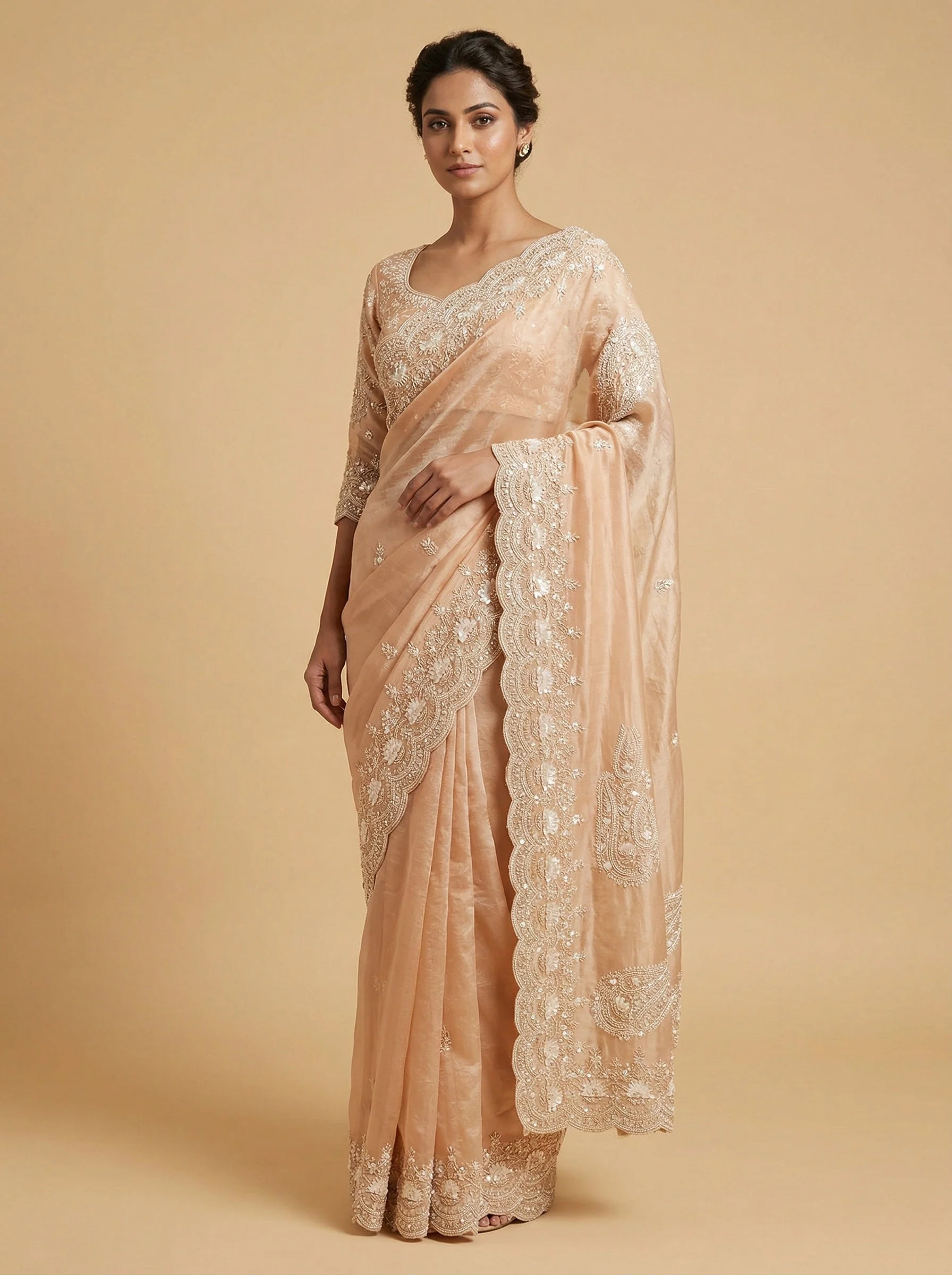 Honeyed Peach Embroidered Saree