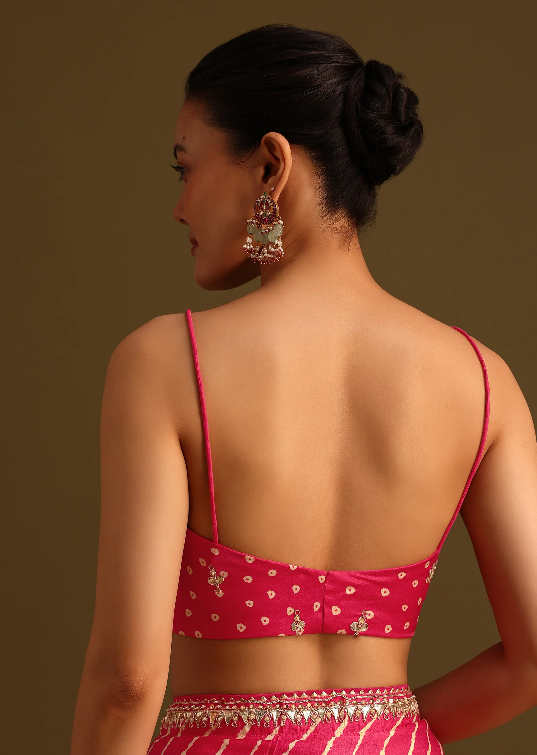 Hot Pink Lehariya Saree In Gota Patti Work With Unstitched Blouse - Image 8