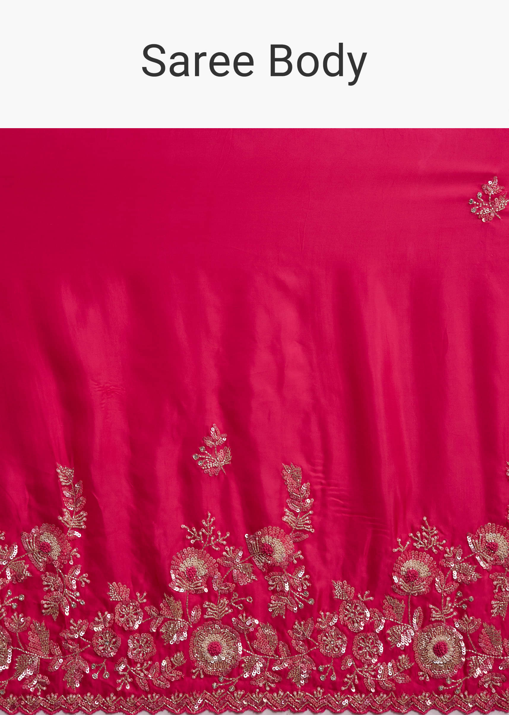 Hot Pink Satin Saree With Heavy Embroidered Details - Image 9