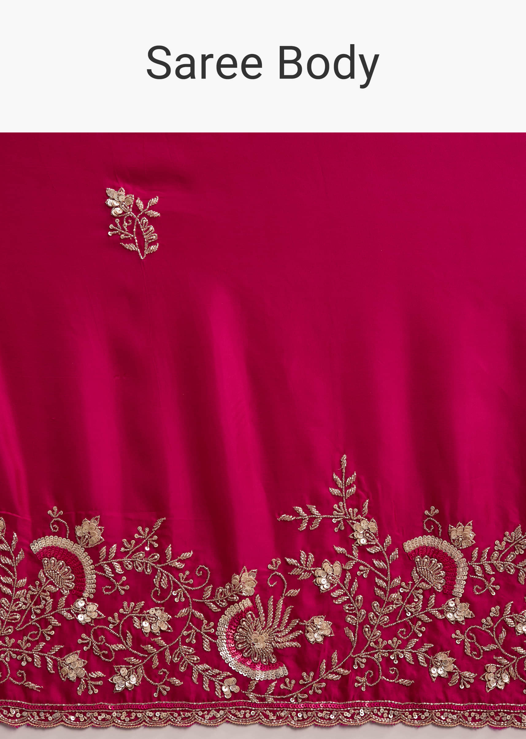 Hot Pink Satin Saree With Heavy Hand Work - Image 9