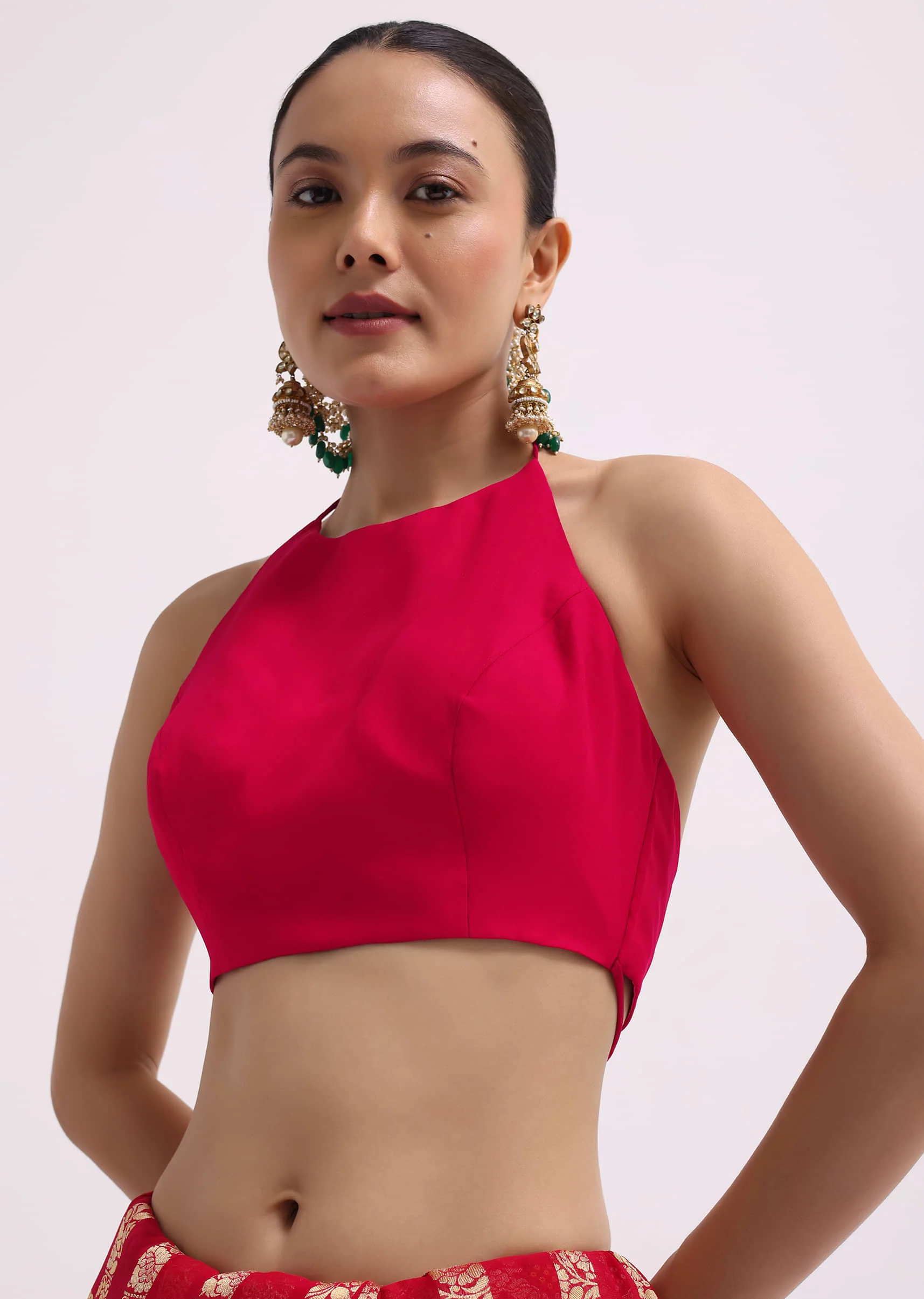 Hot Pink Woven Khadi Georgette Saree With Unstitched Blouse - Image 7