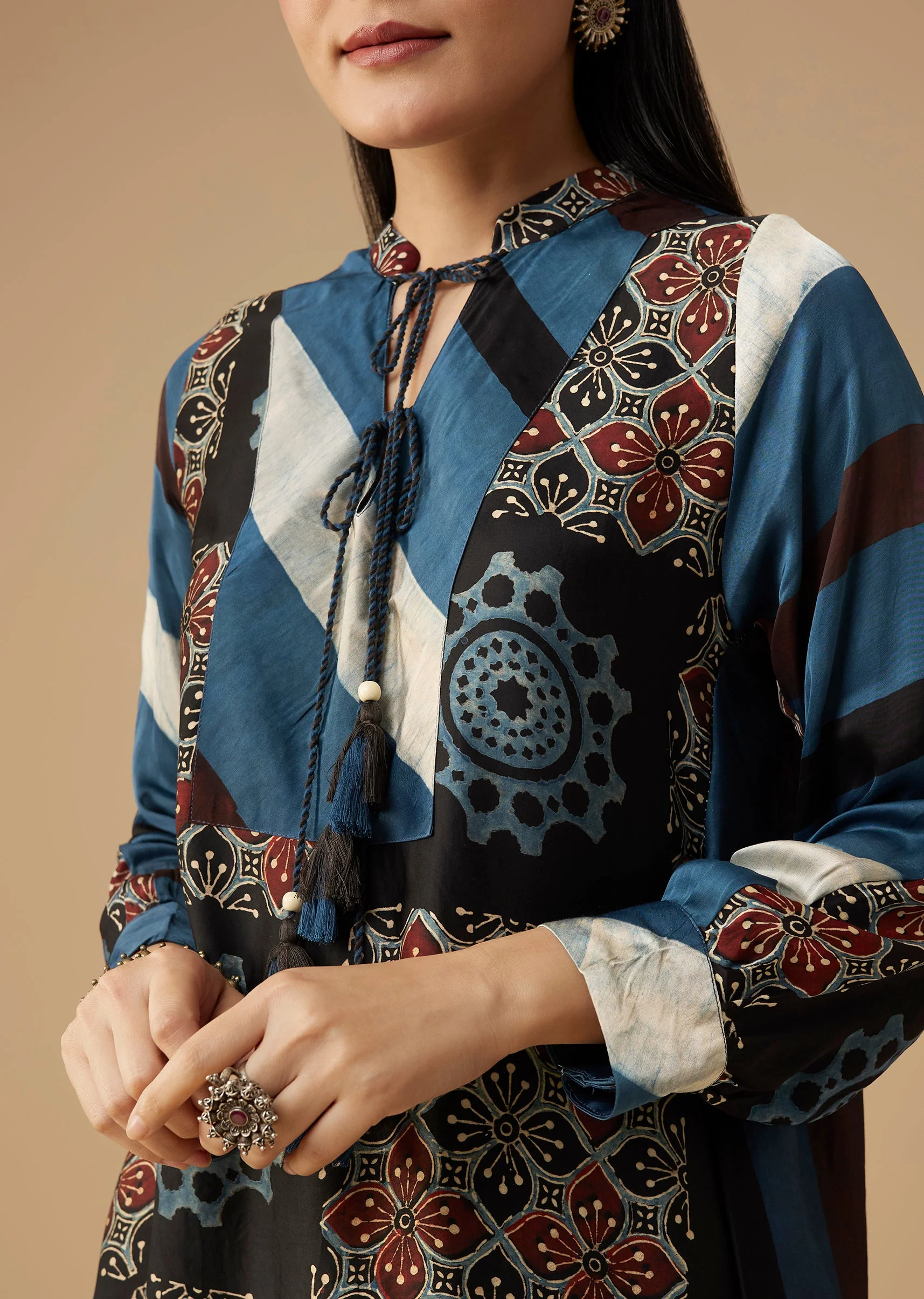 Indigo Ajrakh Tunic and Pant Set - Image 2