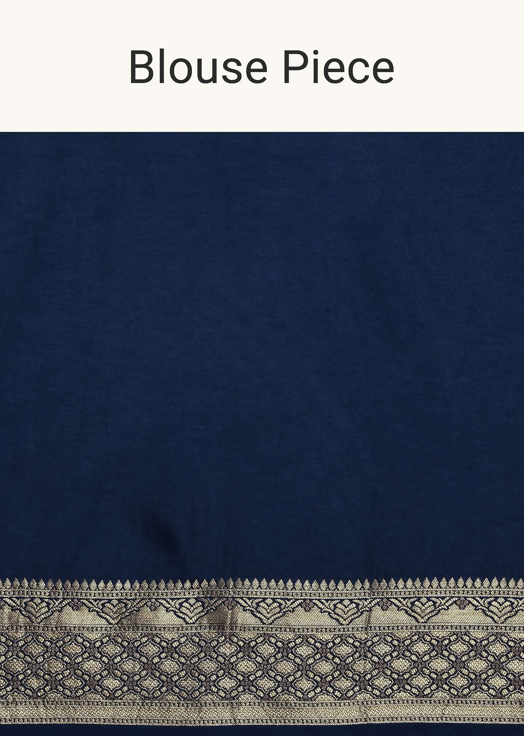 Indigo Blue Saree In Dola Silk With Embroidered Floral Buttas - Image 7