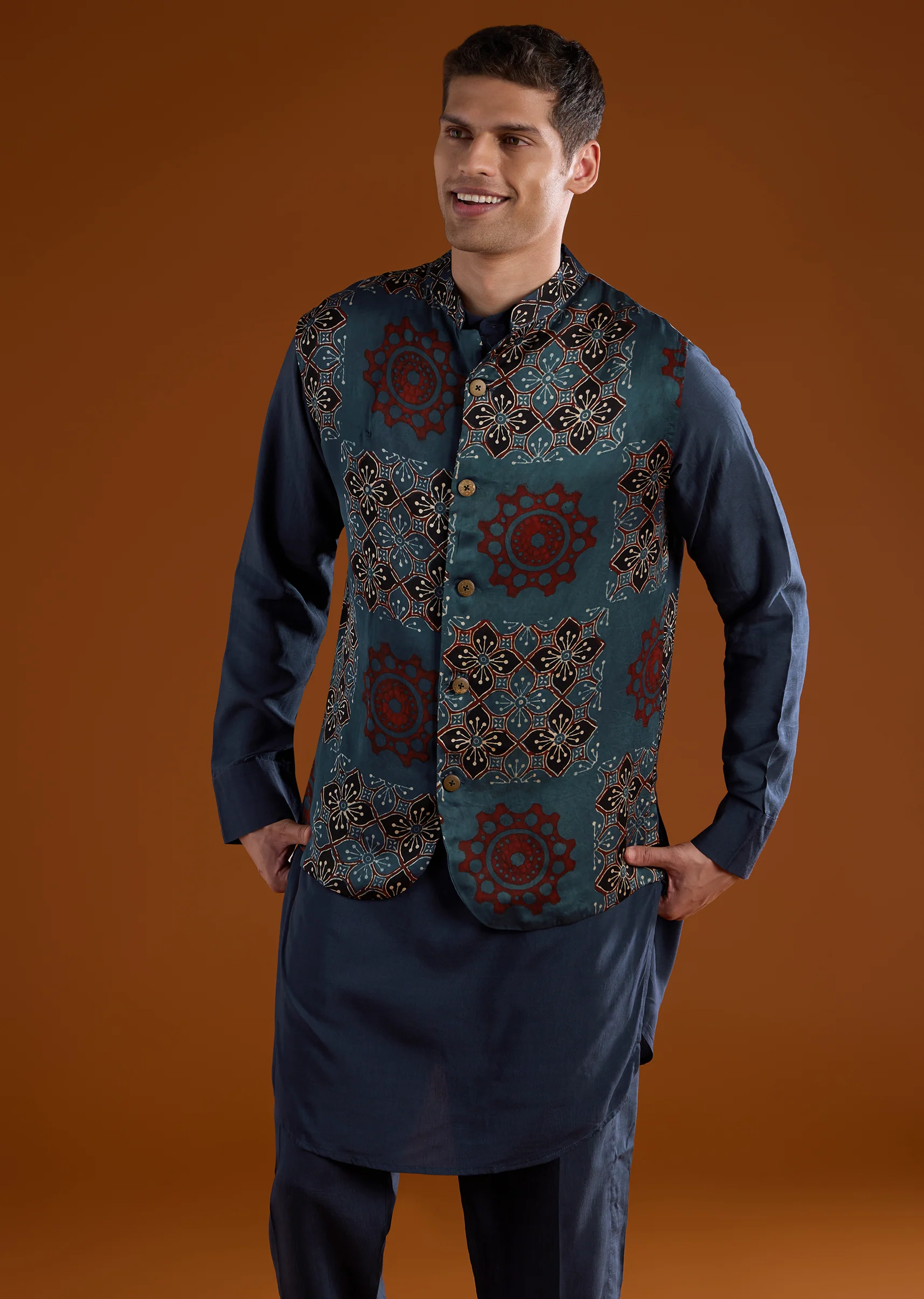 Indigo Craft Duo — Jacket Set For Her And Kurta Jacket For Him - Image 11