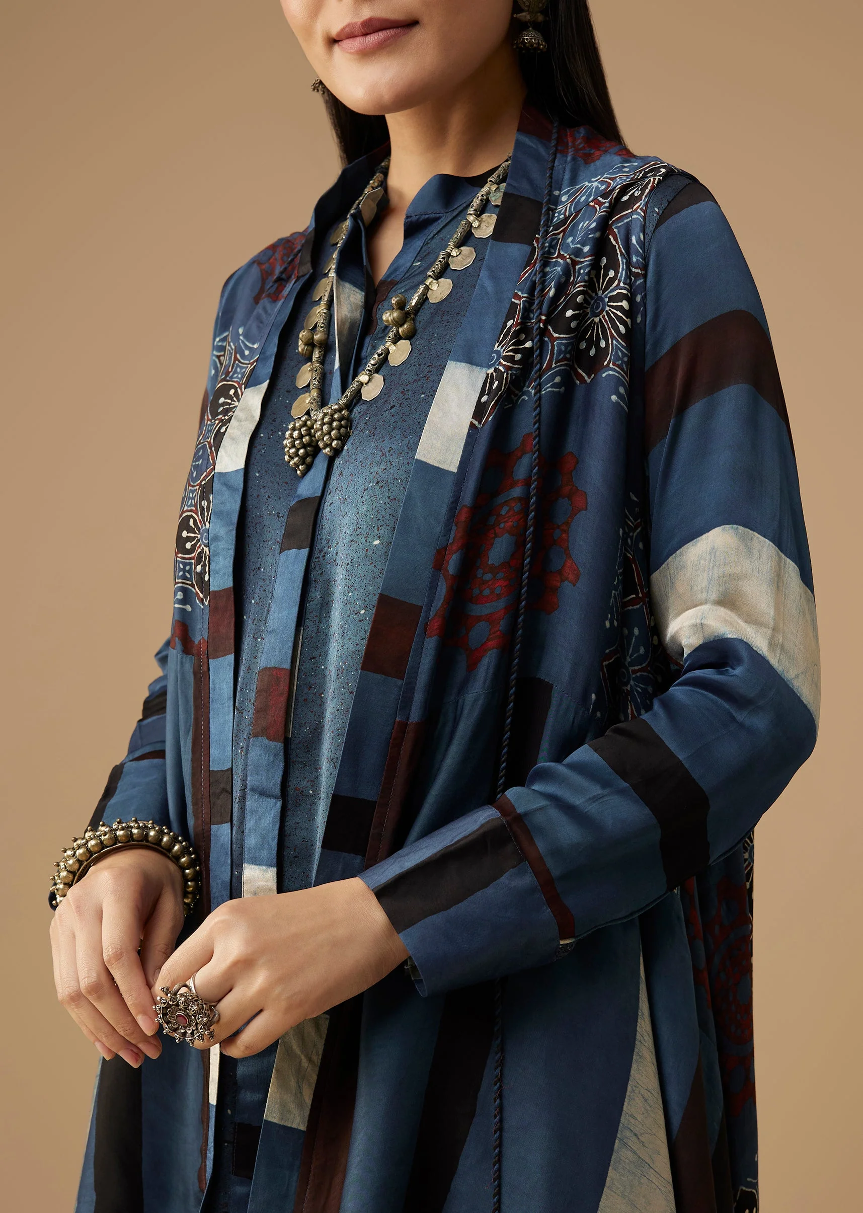 Indigo Hand Dyed Ajrakh Jacket and Dhoti Set - Image 2