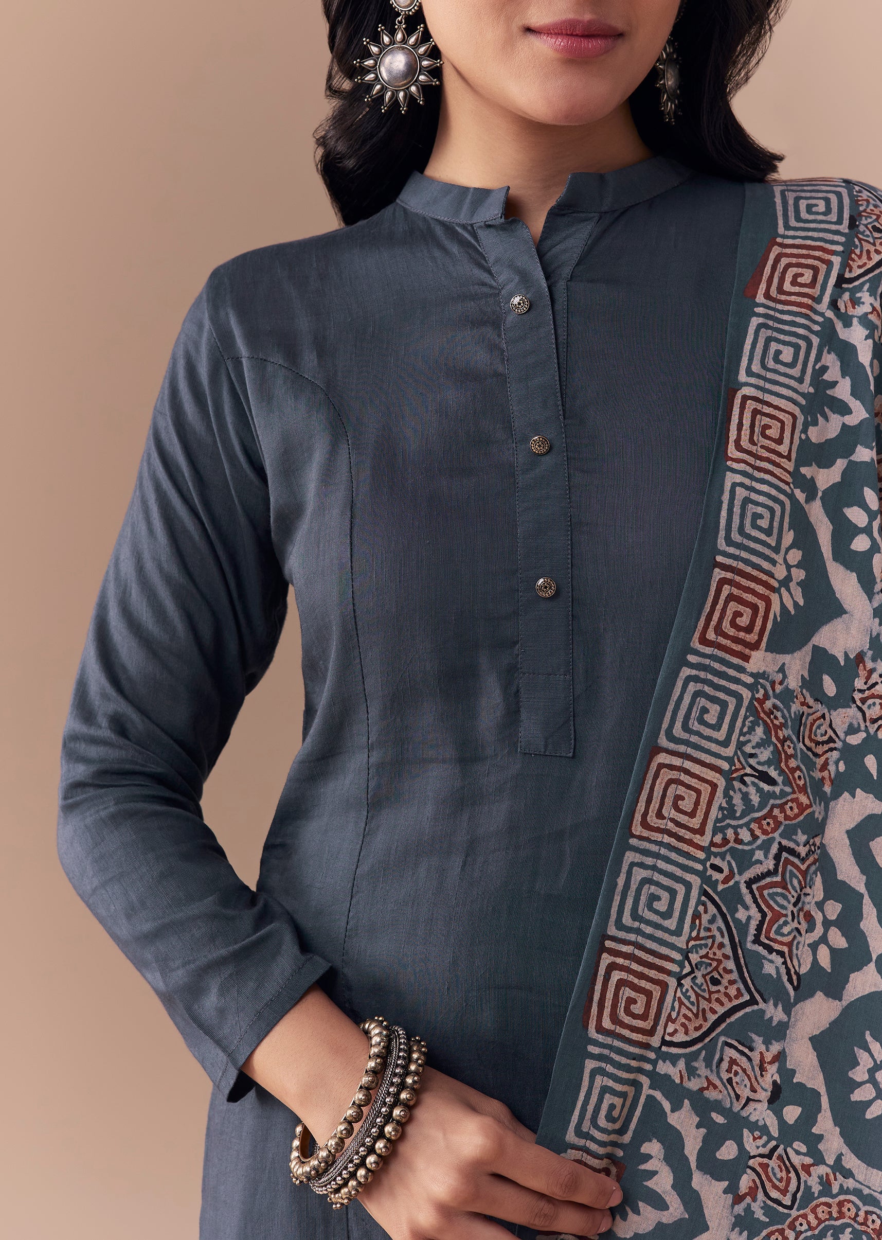 Indigo Kurta Set with Ajrakh Dupatta - Image 2