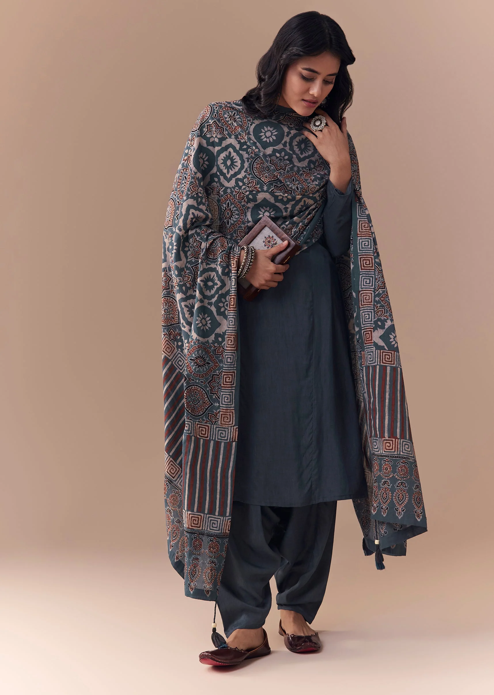 Indigo Kurta Set with Ajrakh Dupatta - Image 3