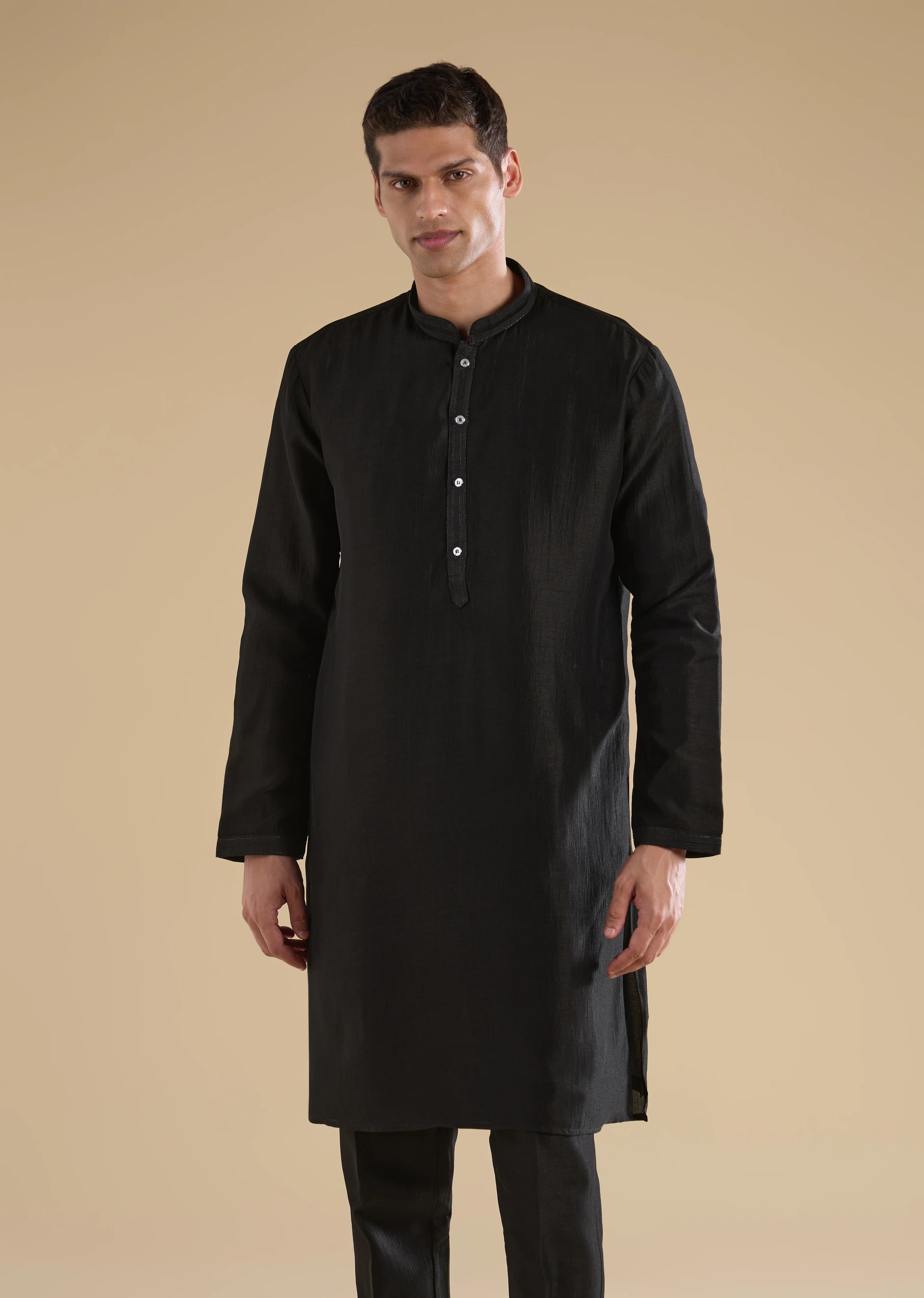 Indigo Noir Festive Couple Set – Indigo Printed Crop Top & Skirt Set for Her And Black Embroidered Silk Kurta Jacket Set for Him - Image 10