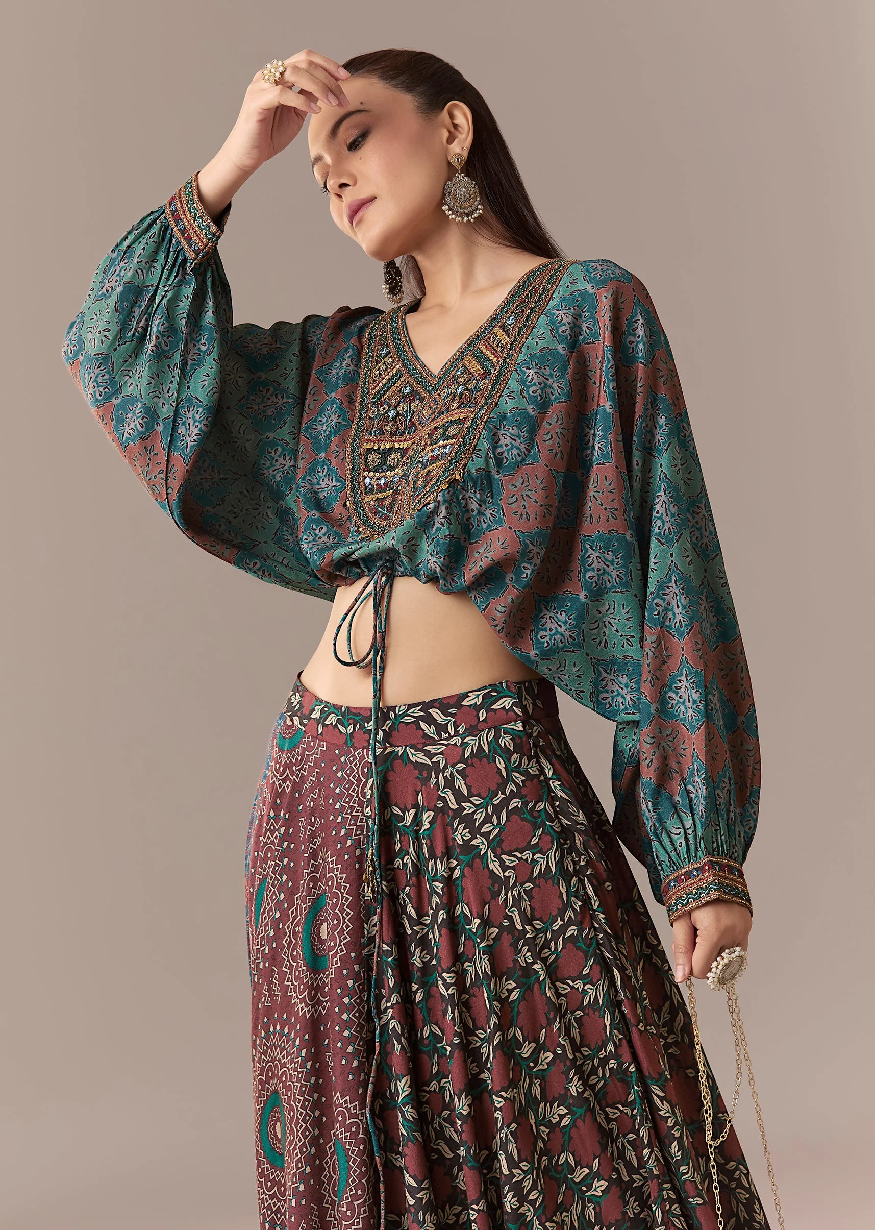 Indigo Printed Crop Top Skirt Set - Image 4