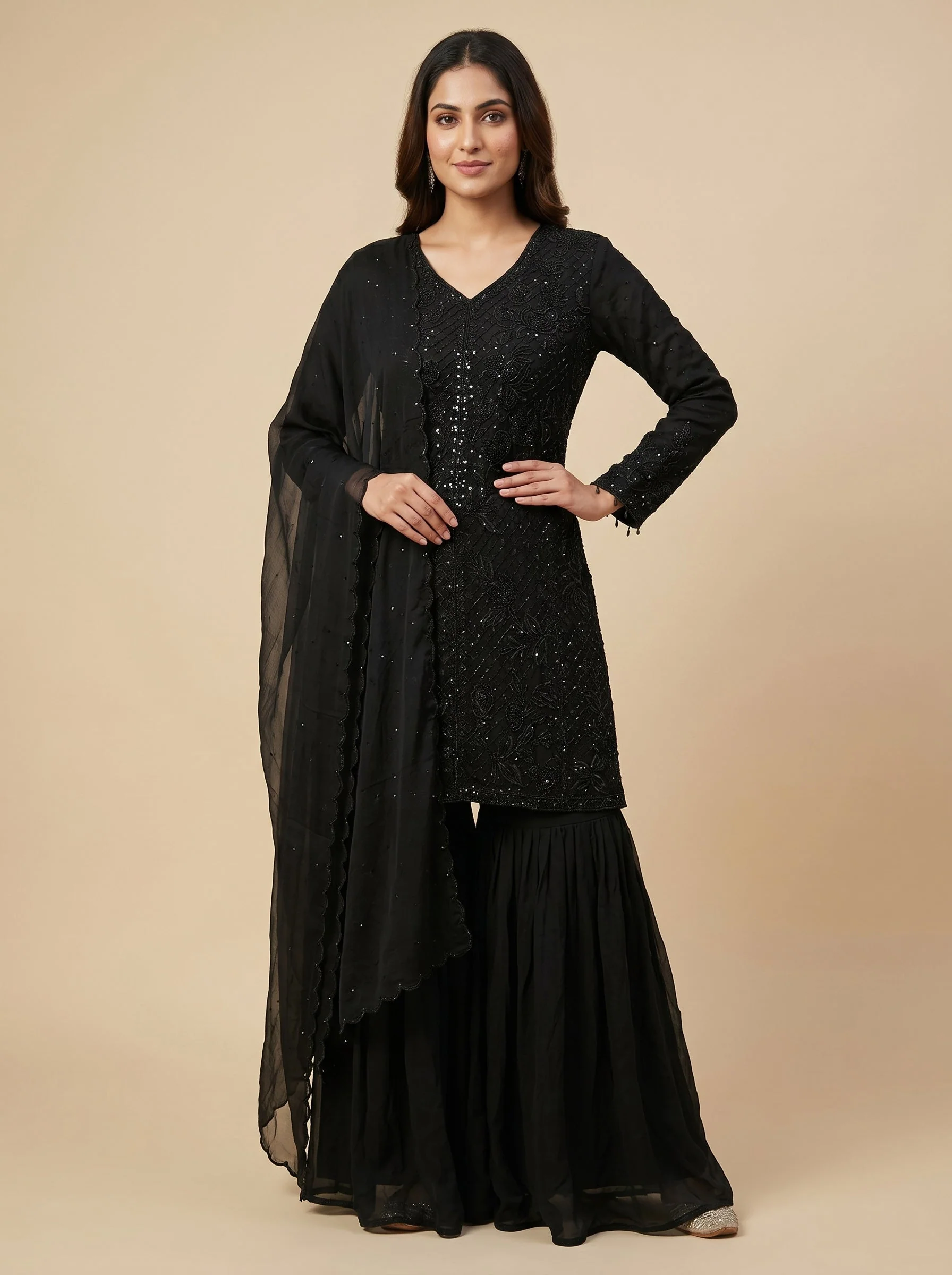 Inkstone Black Sharara Set