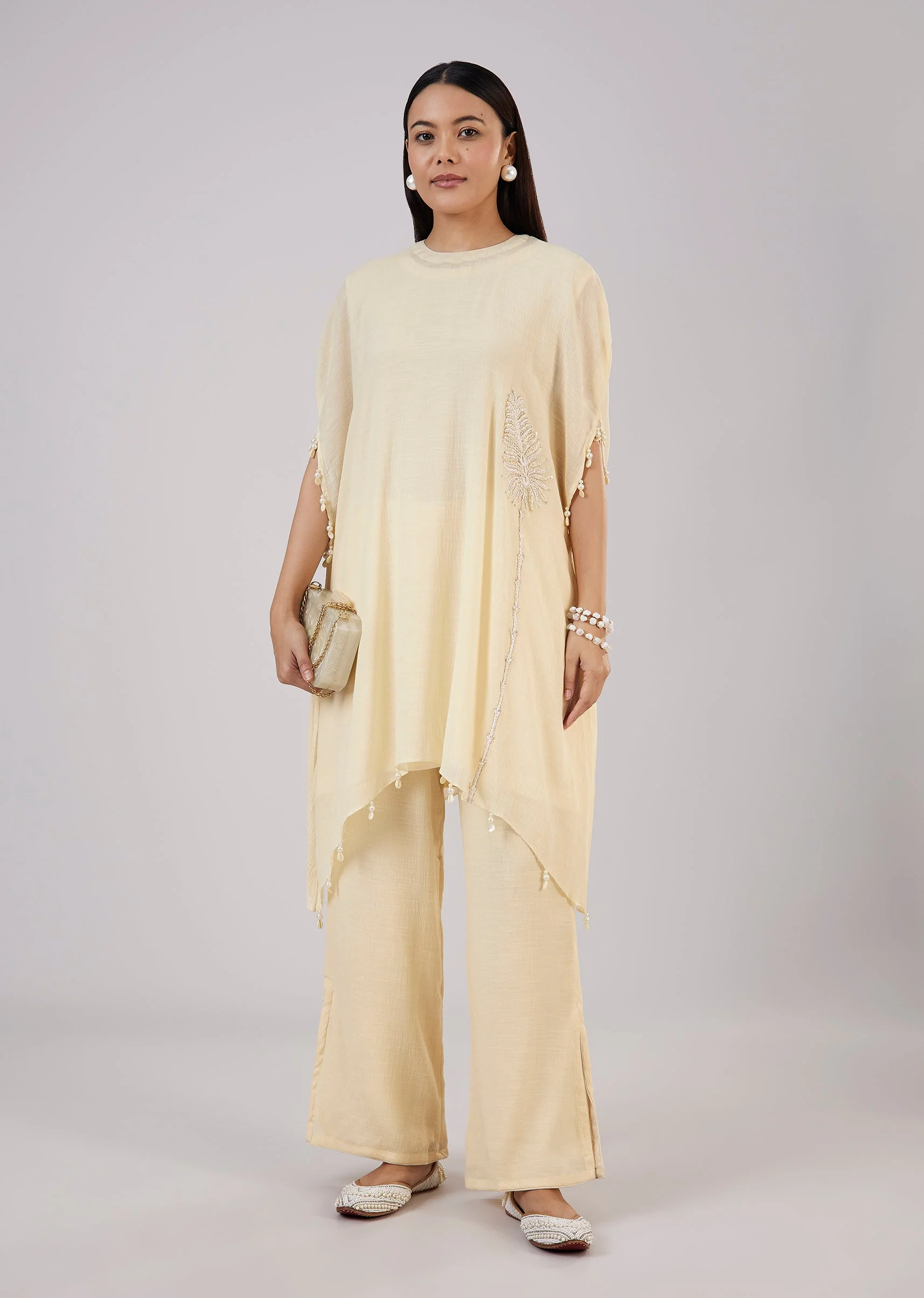 Ivory Cotton Indo Western Coord Set With Resham Work