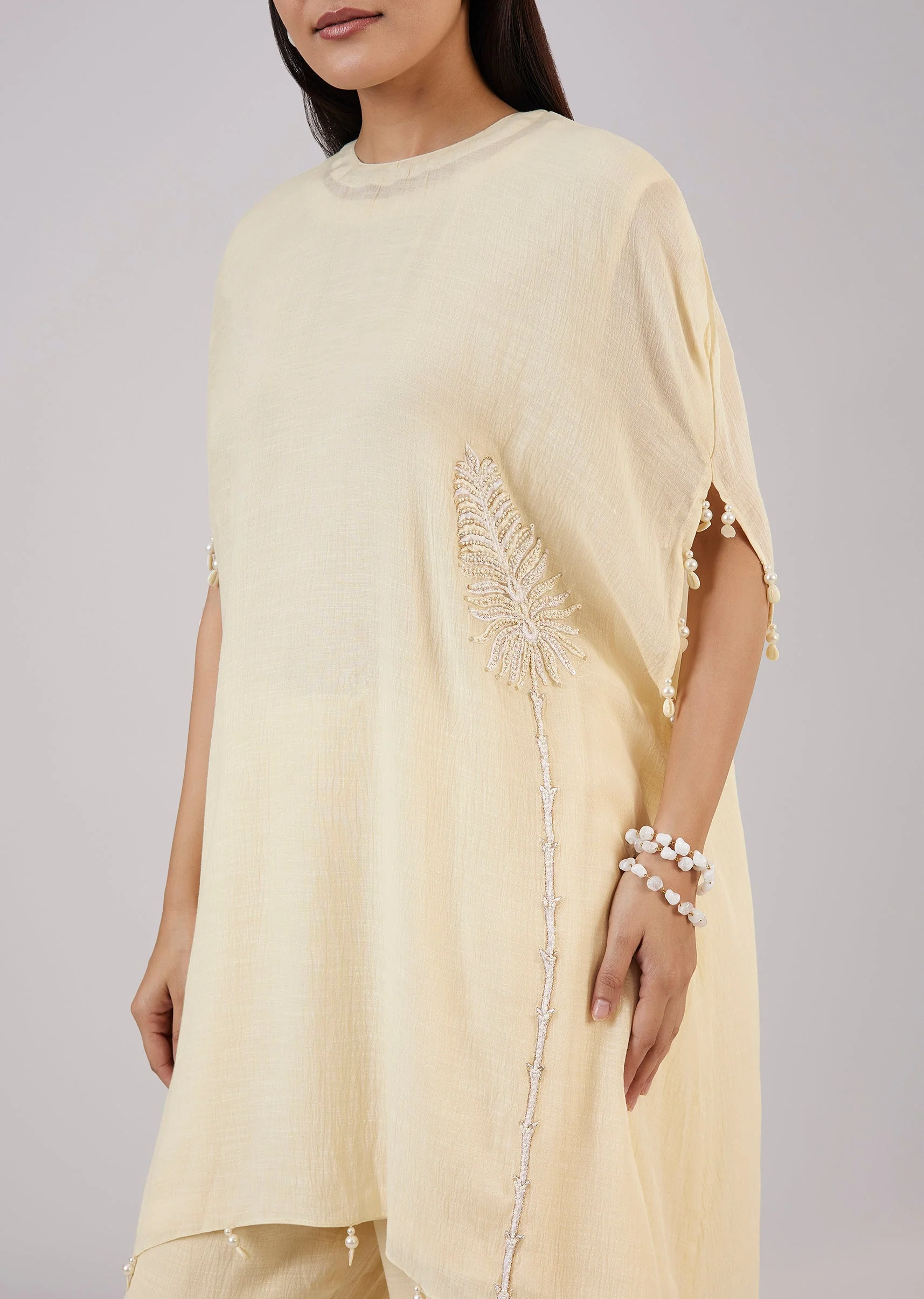 Ivory Cotton Indo Western Coord Set With Resham Work - Image 2