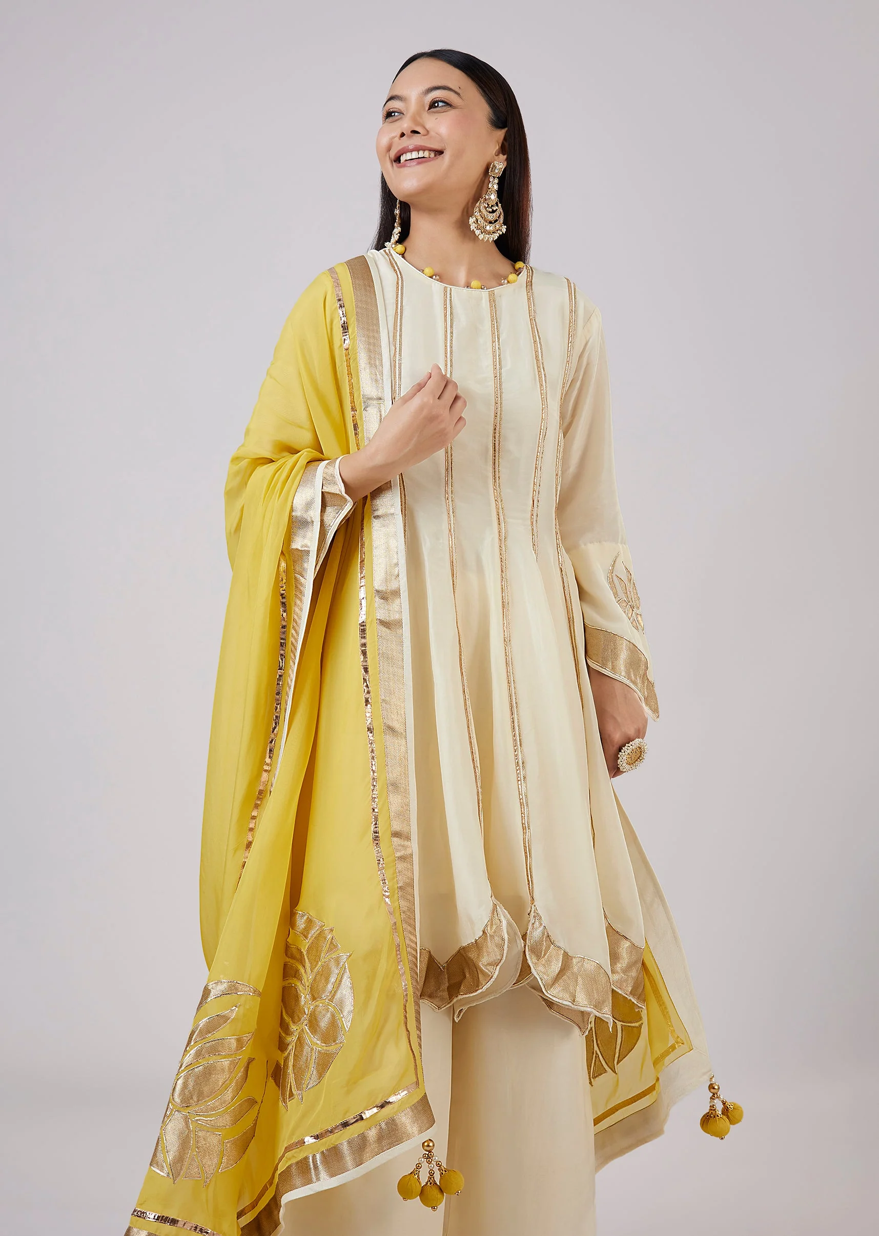 Ivory Cotton Silk Anarkali With Gotta Work - Image 4