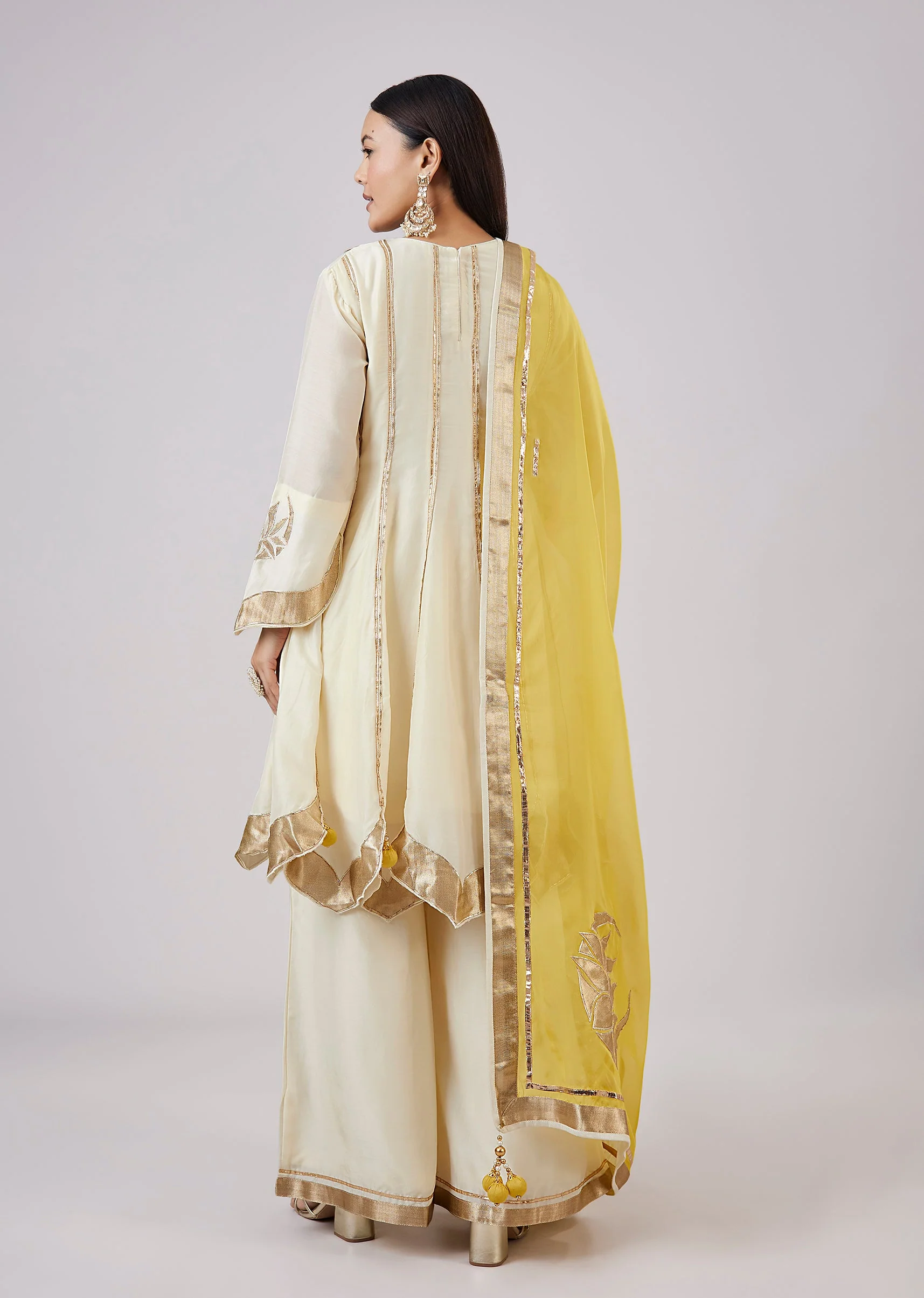 Ivory Cotton Silk Anarkali With Gotta Work - Image 5