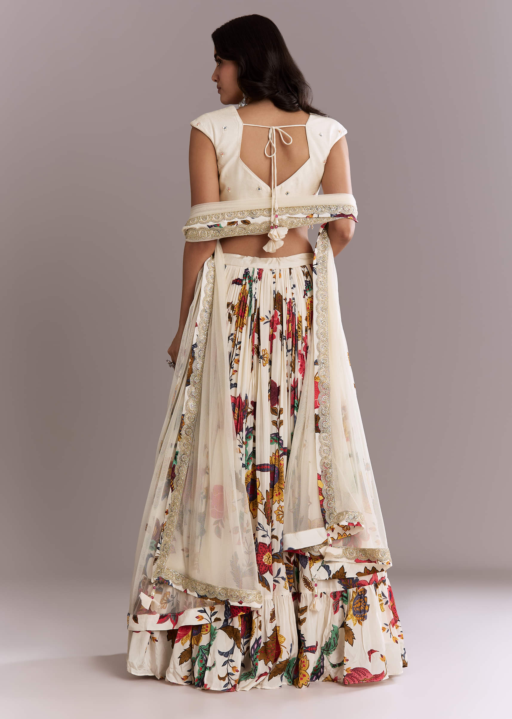 Ivory Crepe Floral Bridesmaid Lehenga With Heavy Hand Embroidery - Image 2