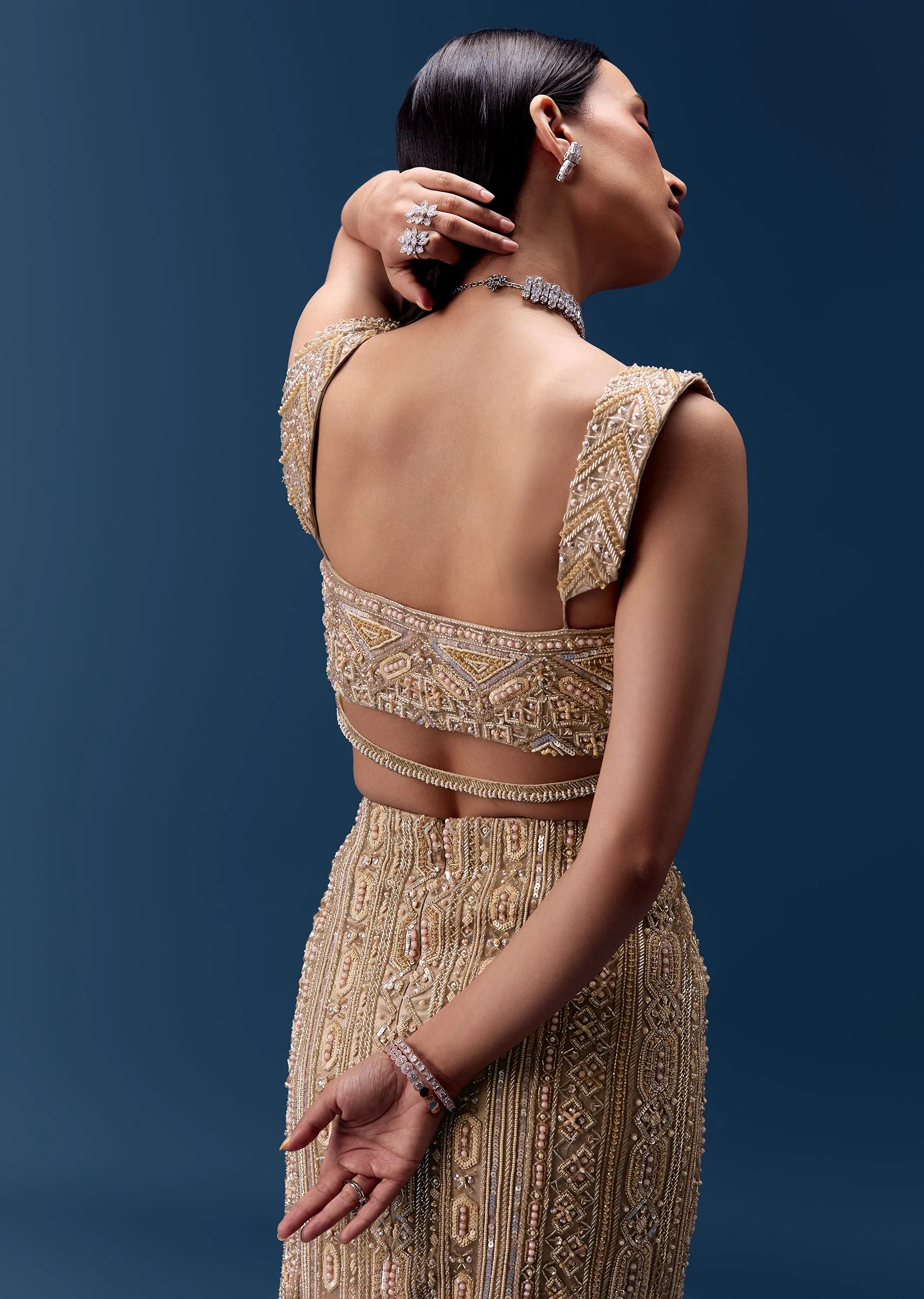 Ivory Cutdana Embellished Fishcut Lehenga Set - Image 5