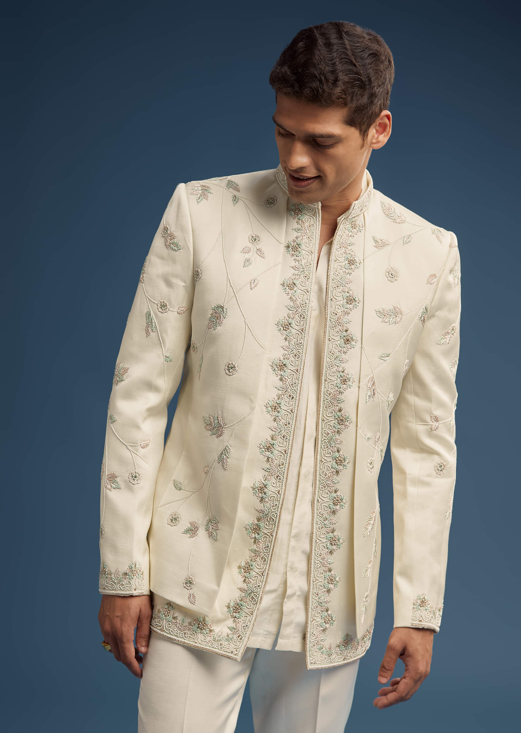 Ivory Dola Silk Jodhpuri Suit For Men With Zardosi Embroidery - Image 4