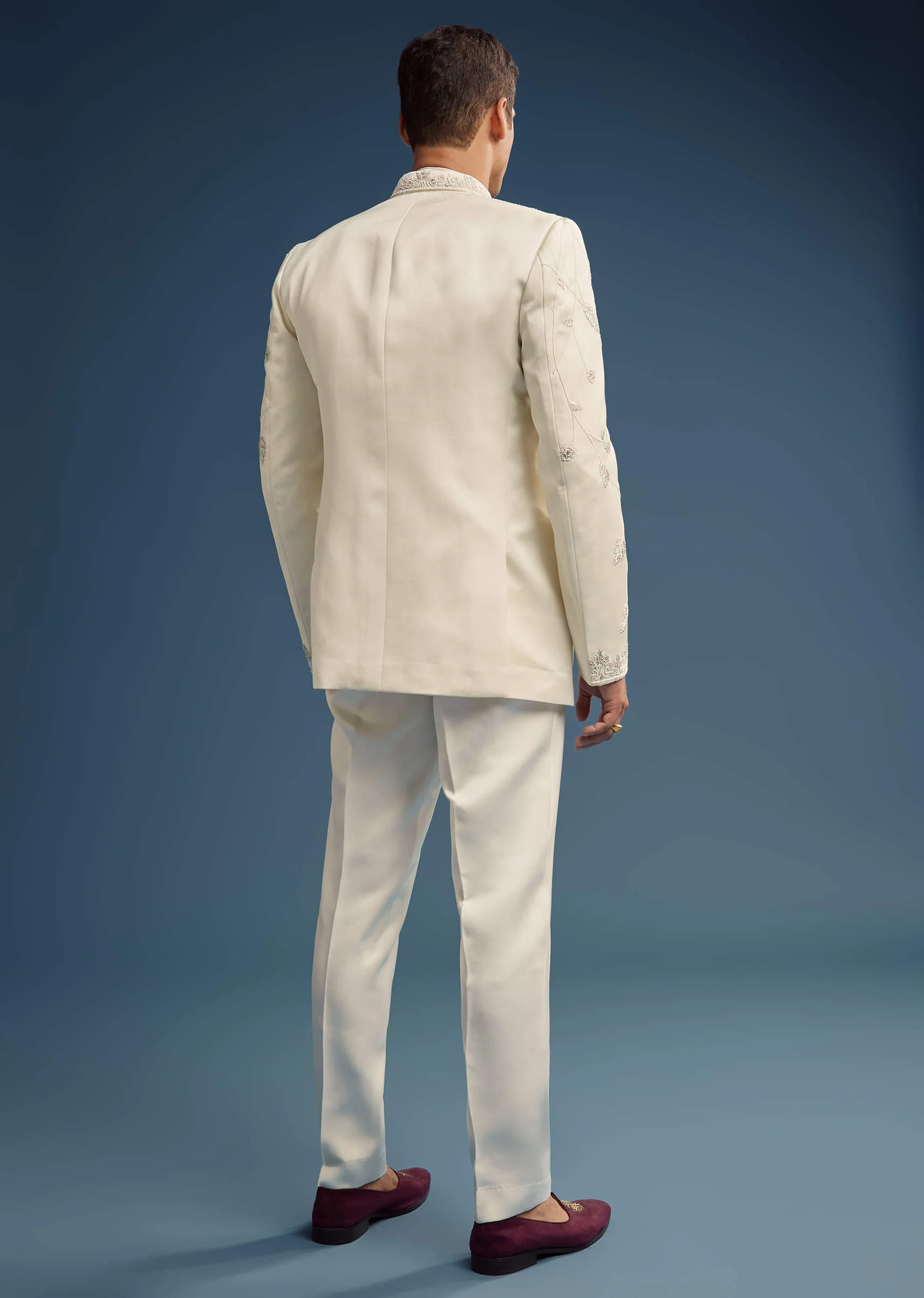 Ivory Dola Silk Jodhpuri Suit For Men With Zardosi Embroidery - Image 5