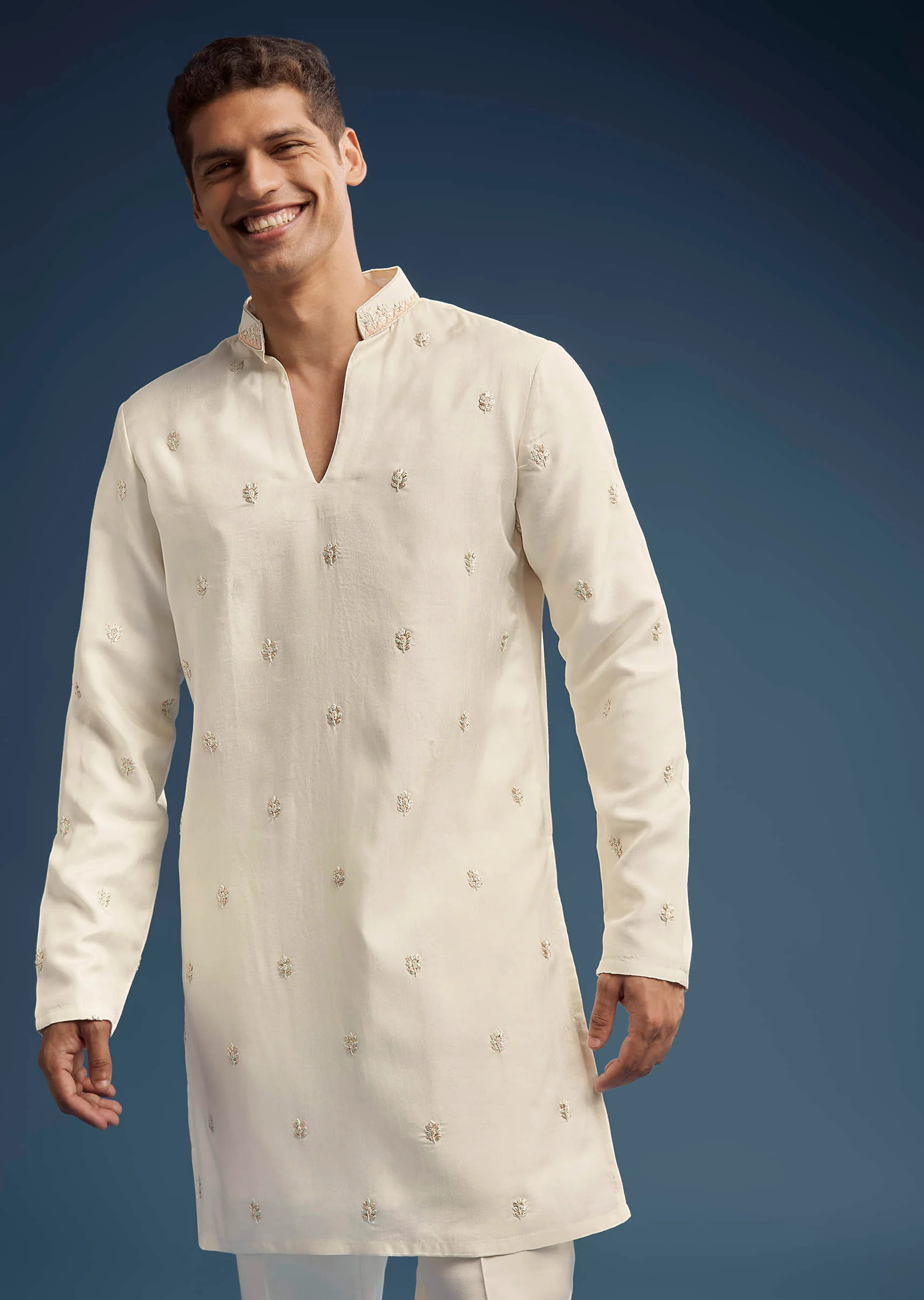 Ivory Dola Silk Kurta Jacket Set For Men With Zardosi Embroidery - Image 6