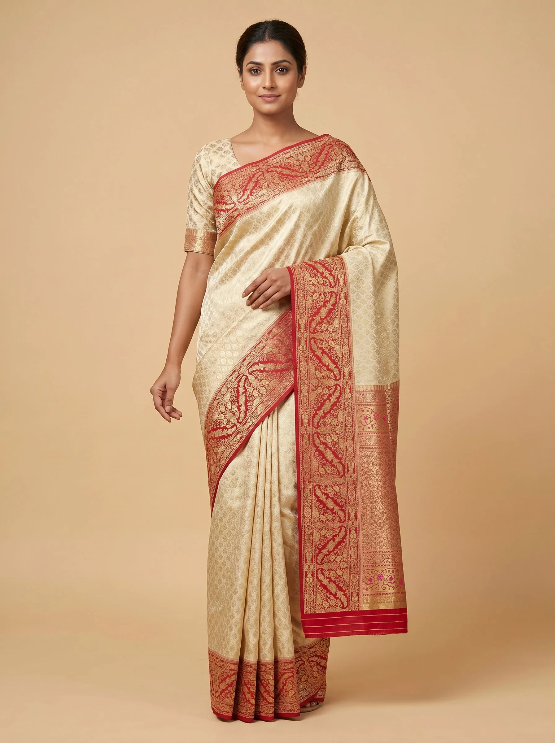 Ivory Maroon Handloom Saree