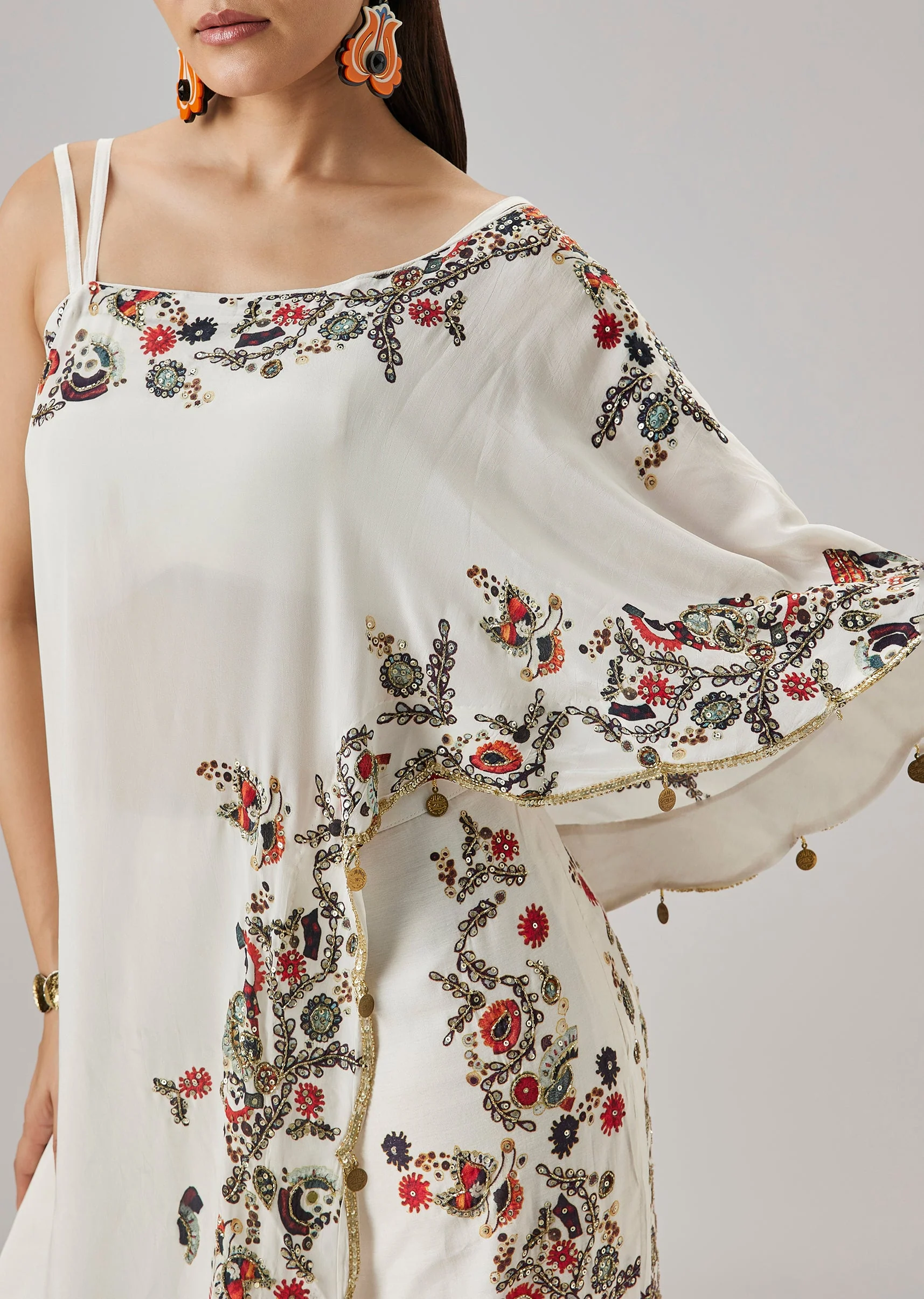 Ivory OneShoulder Printed Crop Top Palazzo Set - Image 2
