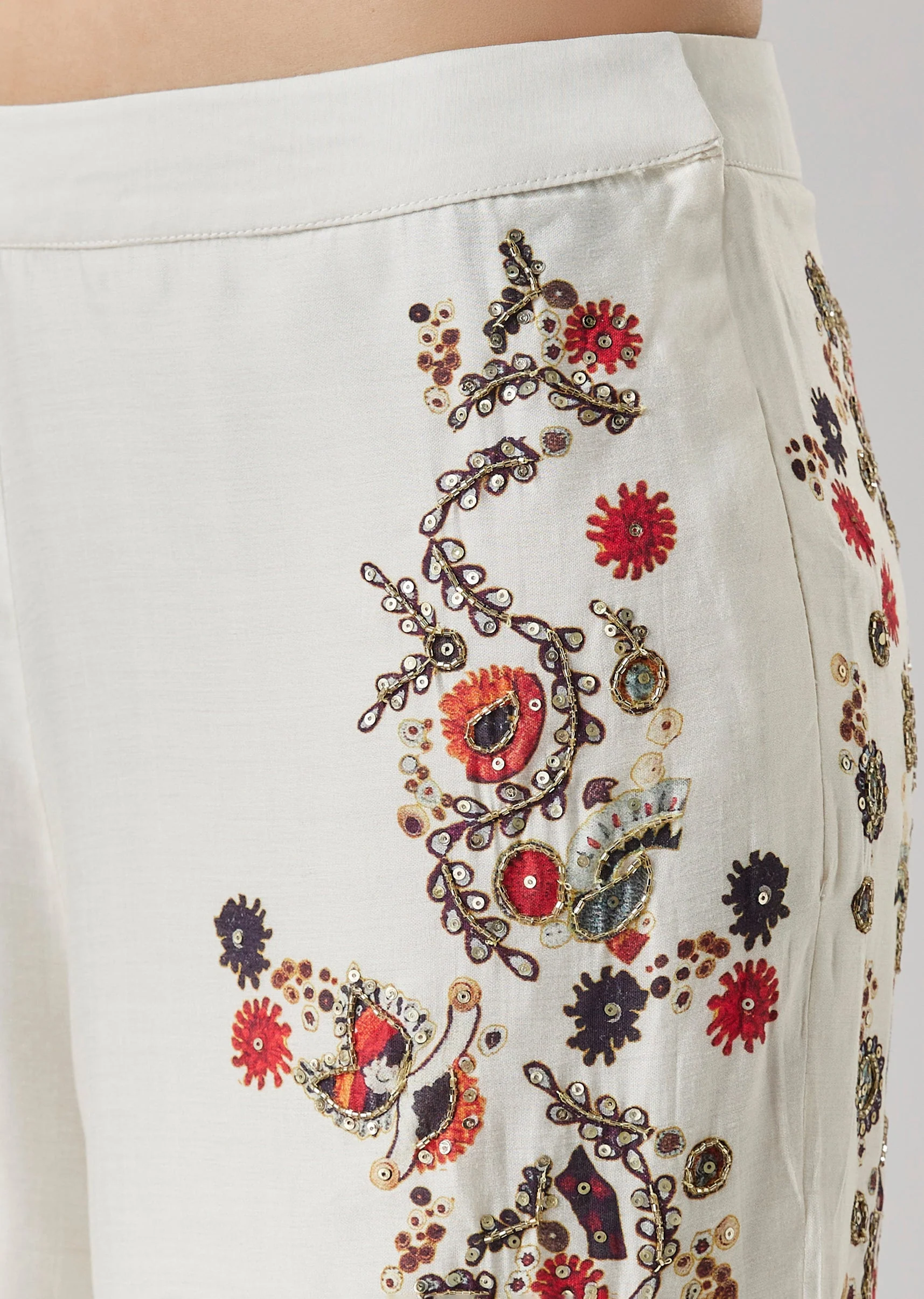 Ivory OneShoulder Printed Crop Top Palazzo Set - Image 6