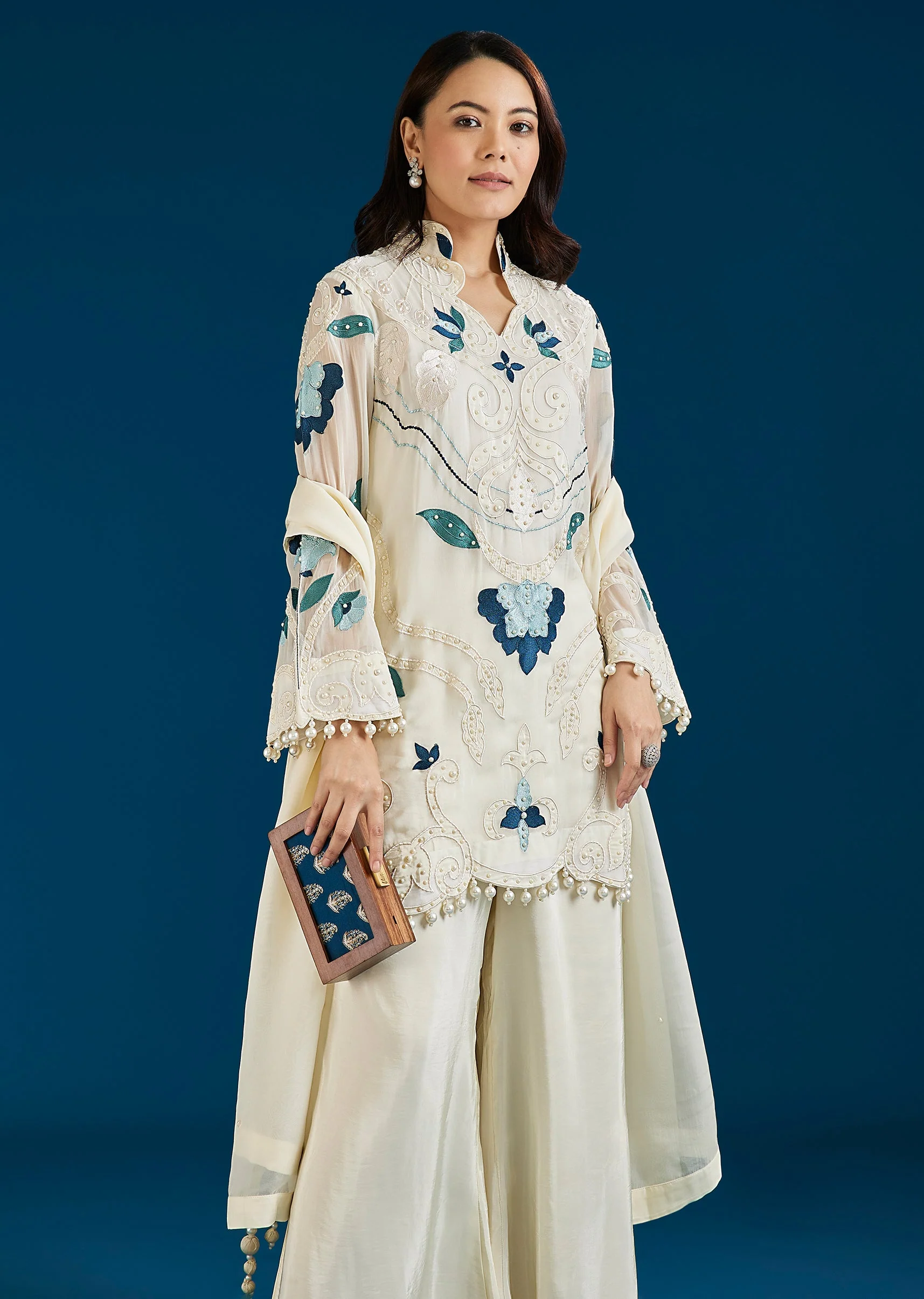 Ivory Patch Work Palazzo Suit With Dupatta - Image 4