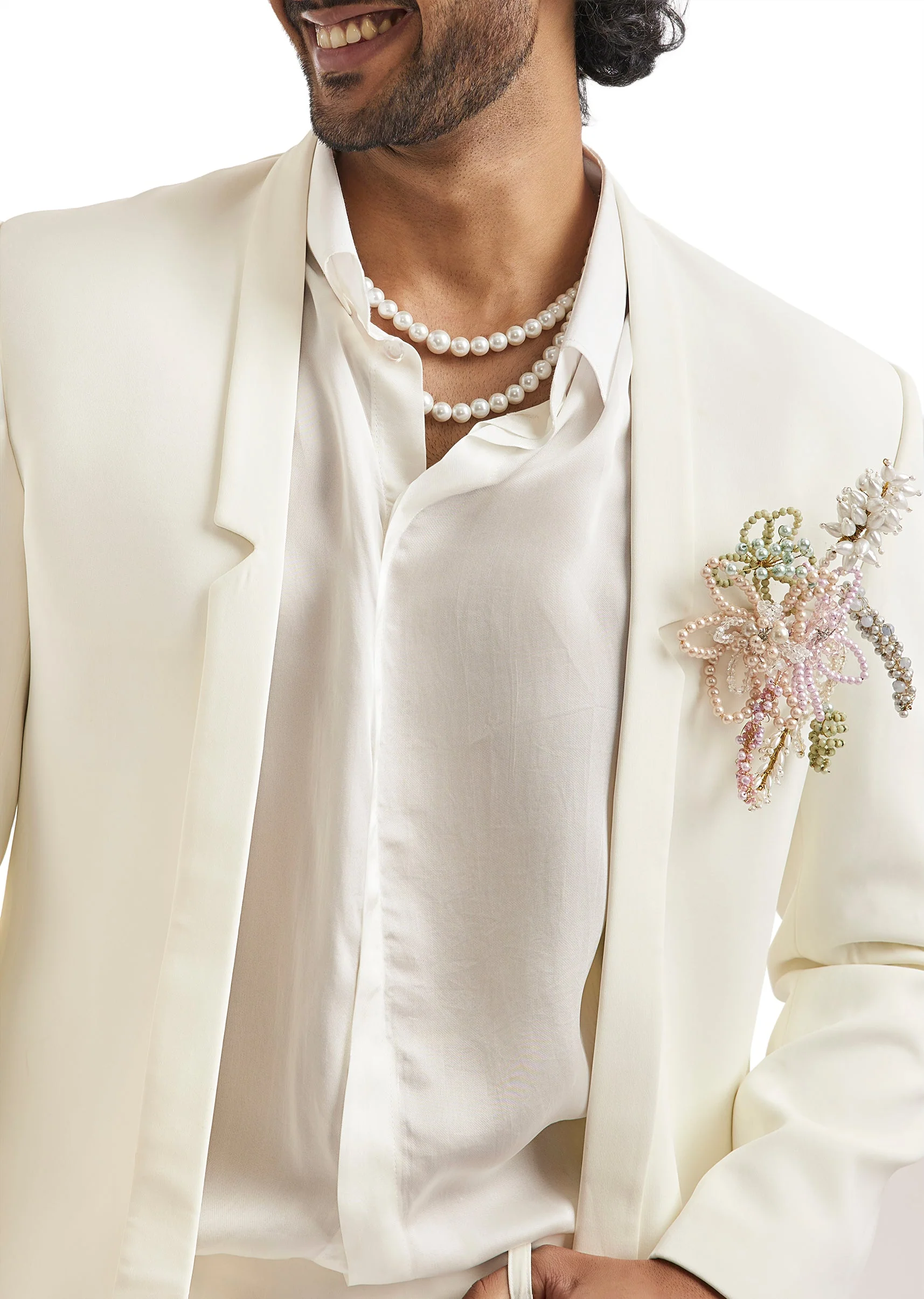 Ivory Pearl Embellished Tuxedo Set - Image 2