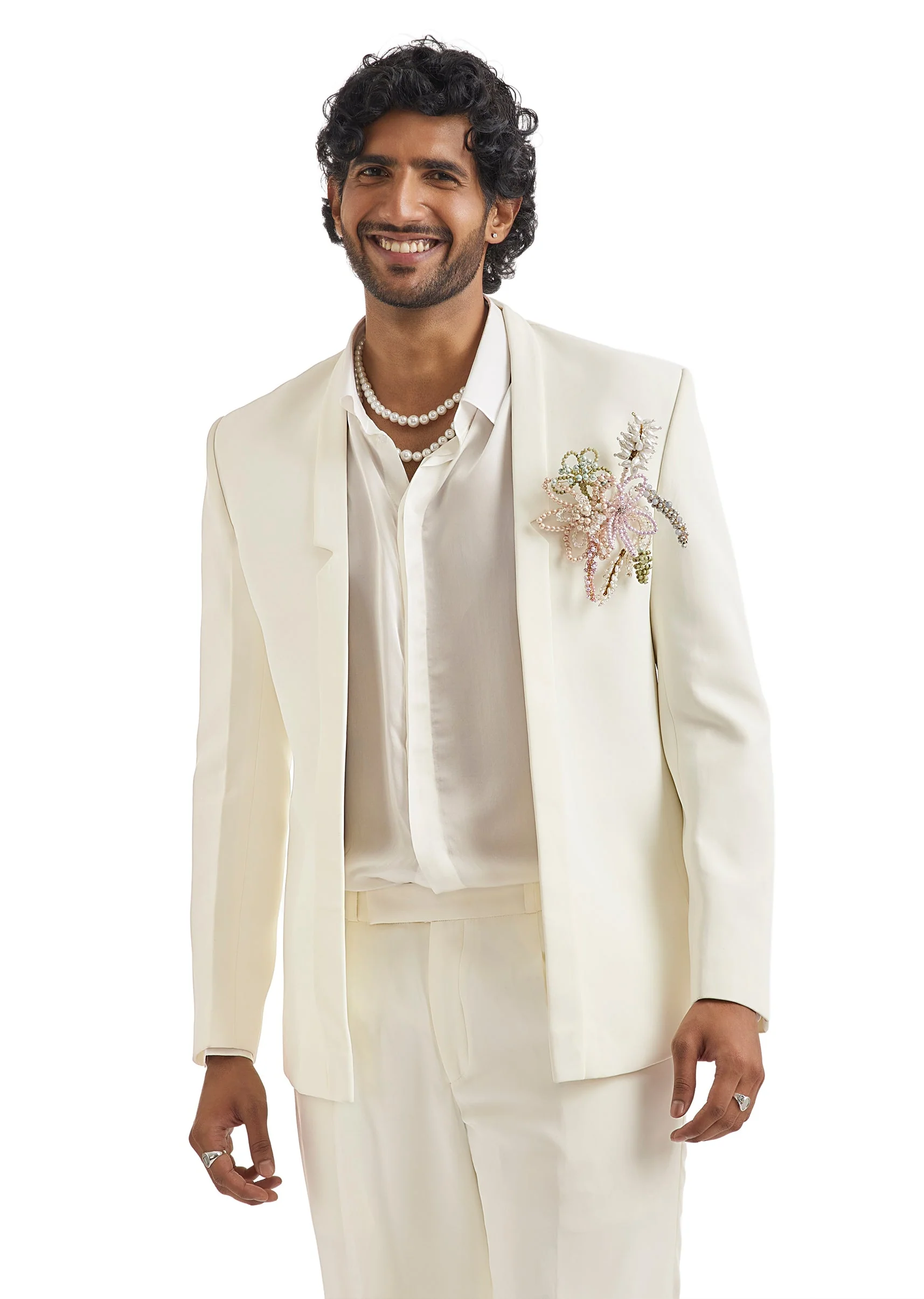 Ivory Pearl Embellished Tuxedo Set - Image 4
