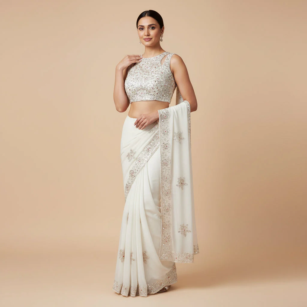 Ivory Regal Embroidered Saree