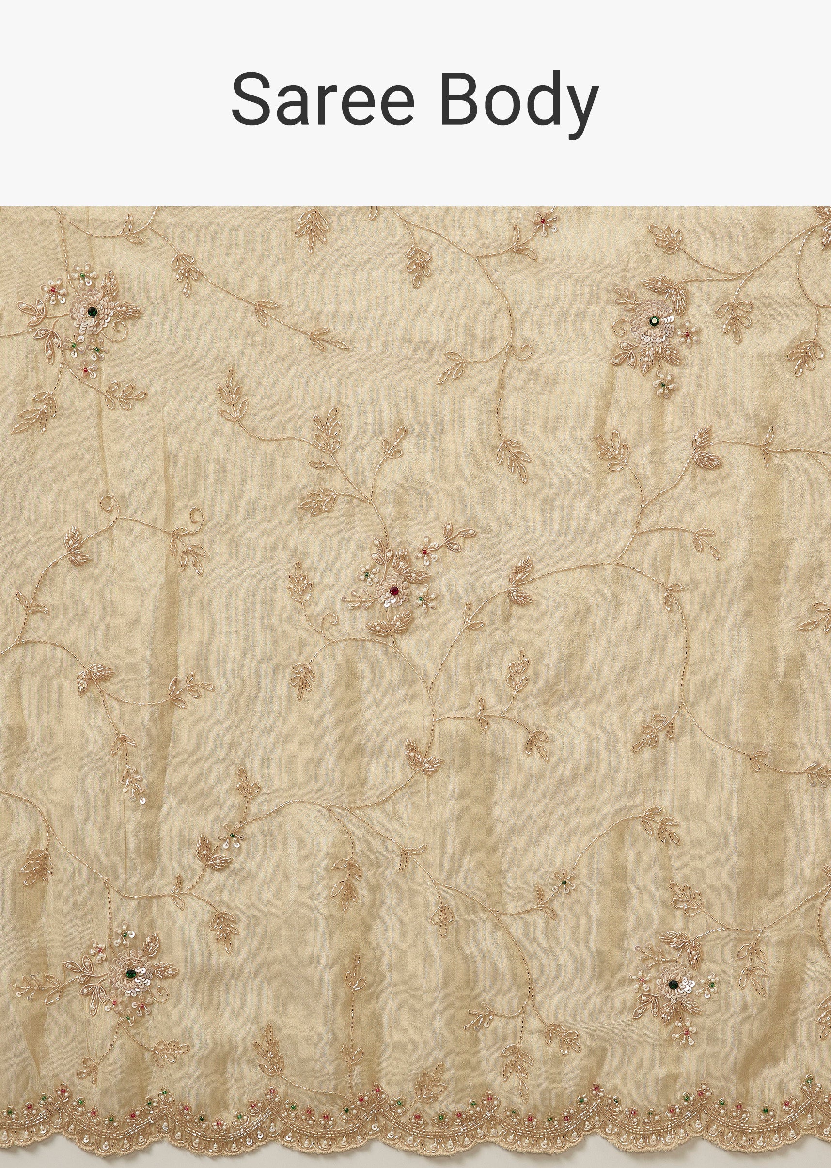 Ivory Tissue Saree With Floral Scallop Border - Image 9