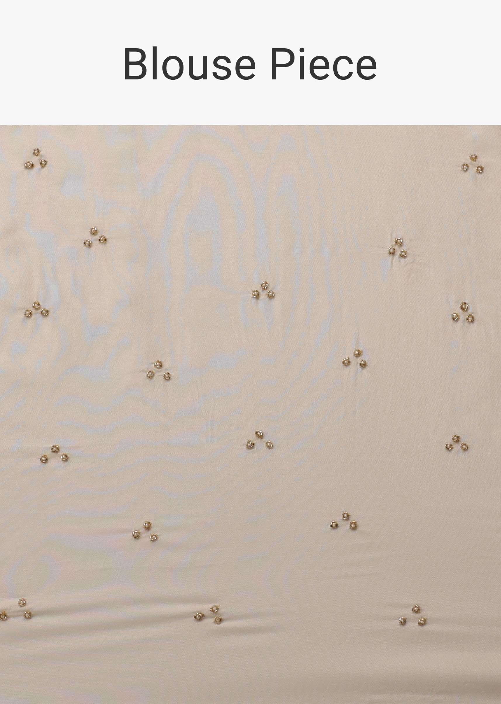 Ivory White Embroidered Organza Saree With Floral Print And Scallop Borders - Image 7