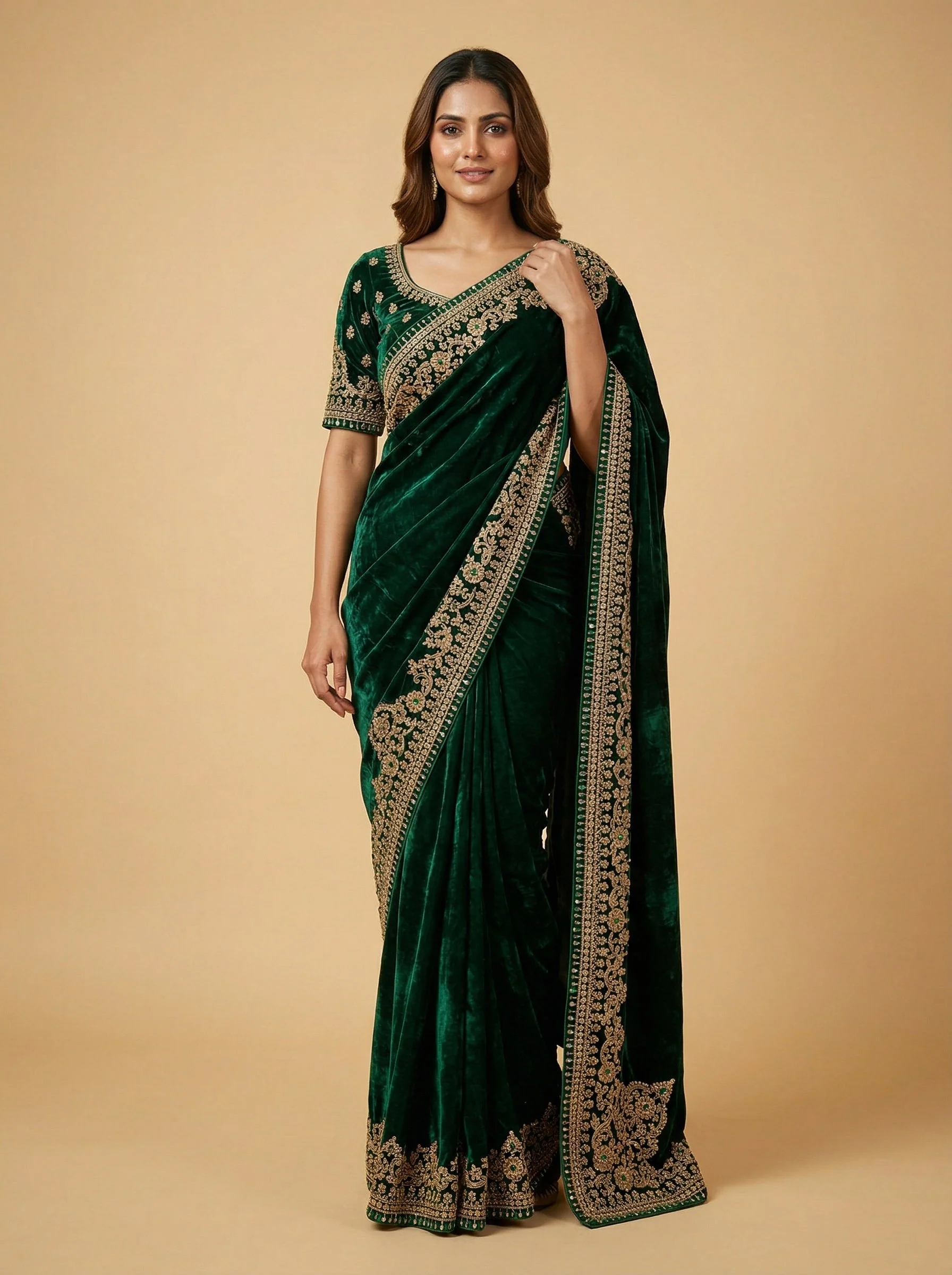 Ivy Green Embroidered Saree