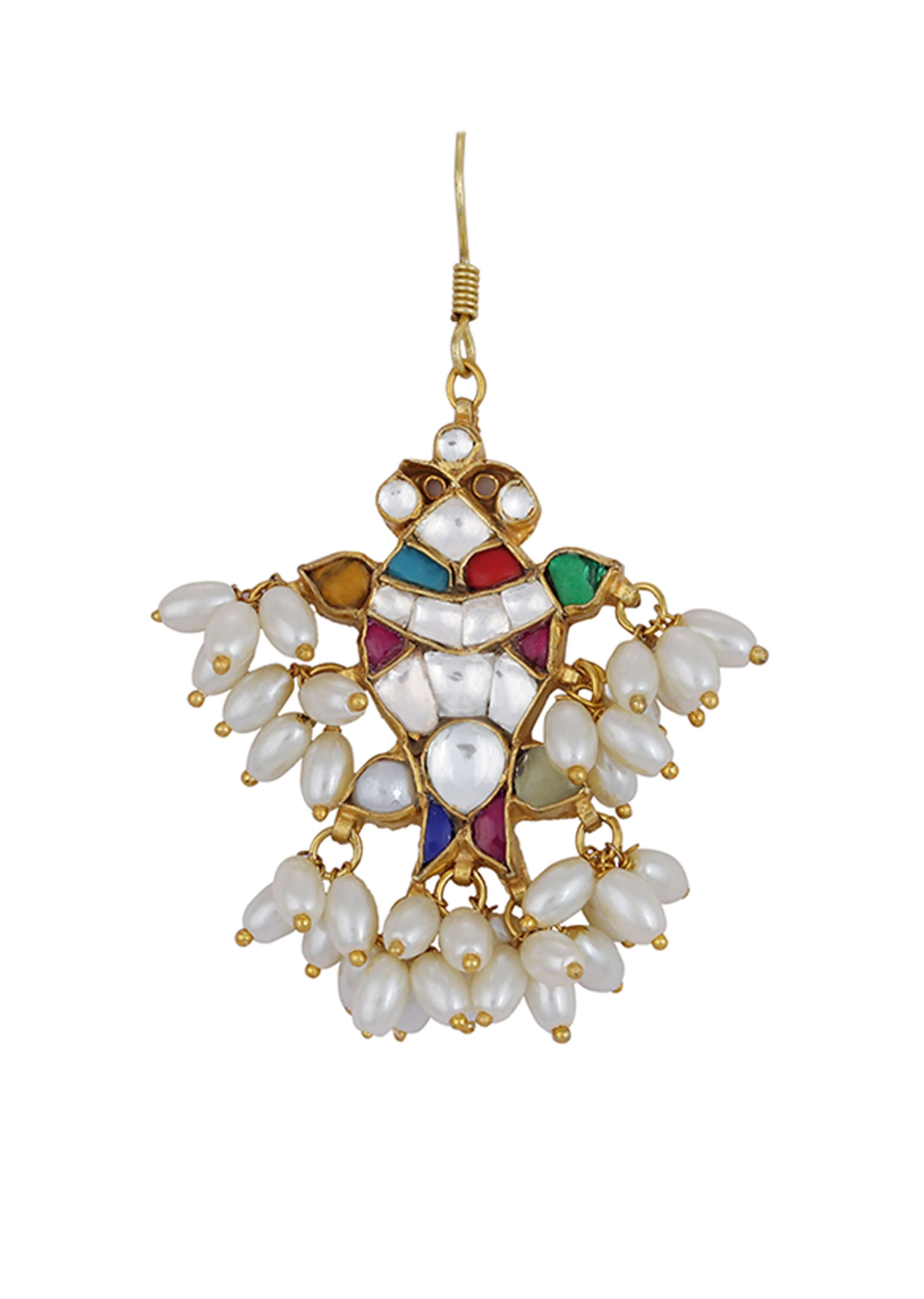 Jadau Kundan Dangler Earrings With White Pearl Drops - Image 4