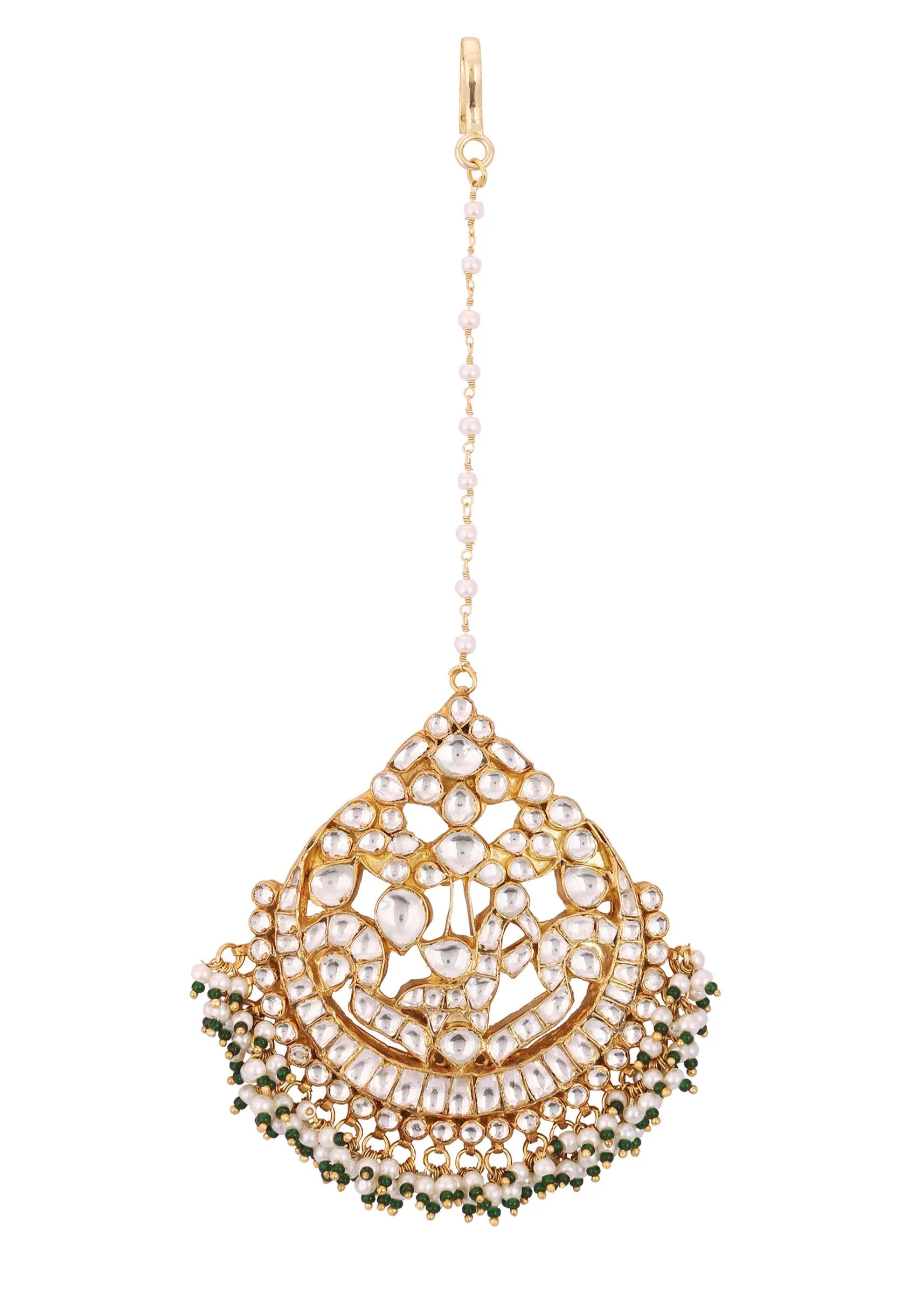 Jadau Kundan Maangtika With Cut Diamond Stones And Pearls - Image 3