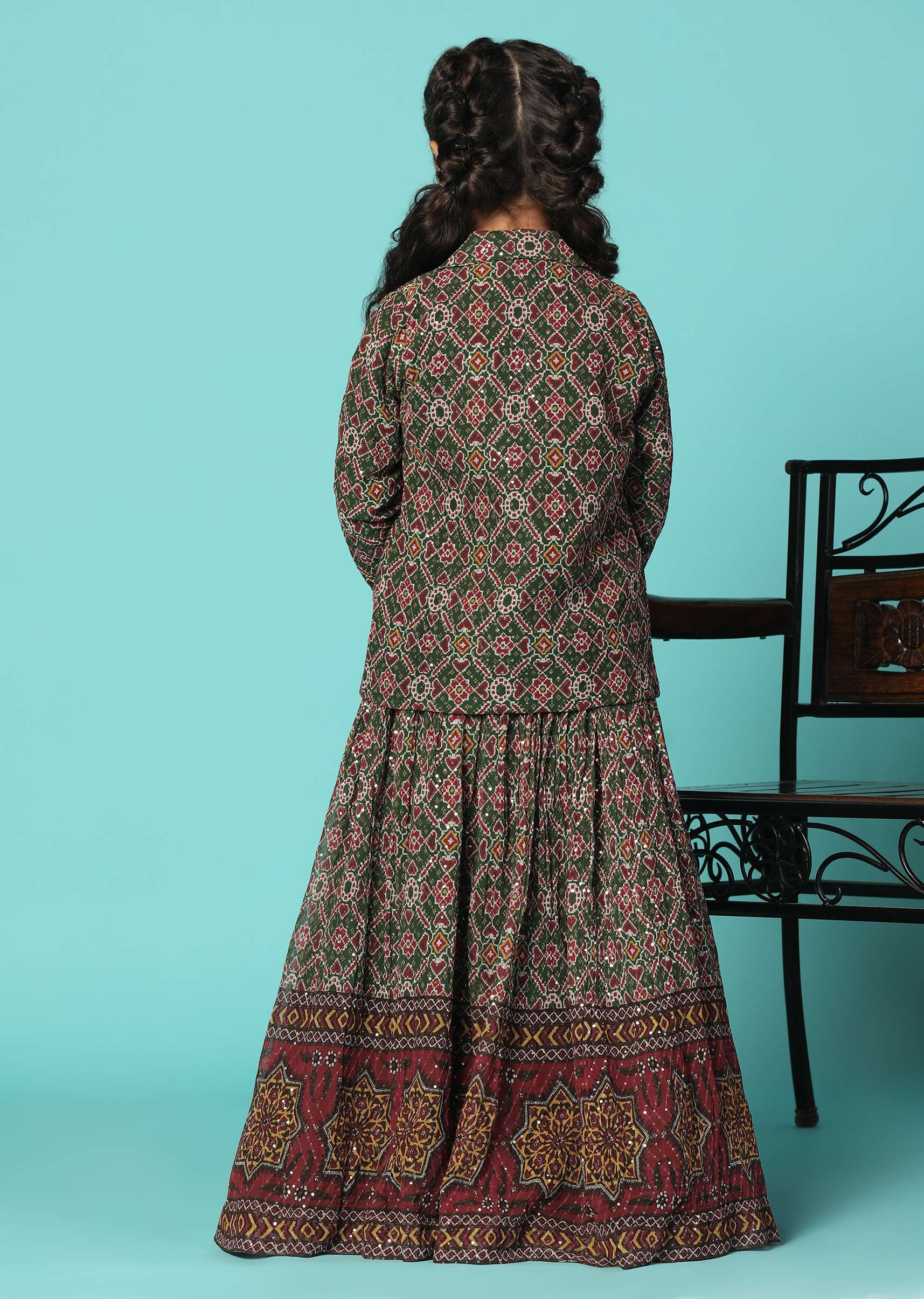Kalki Deep Green Top And Lehenga Set In Georgette With Sequins Work For Girls - Image 6