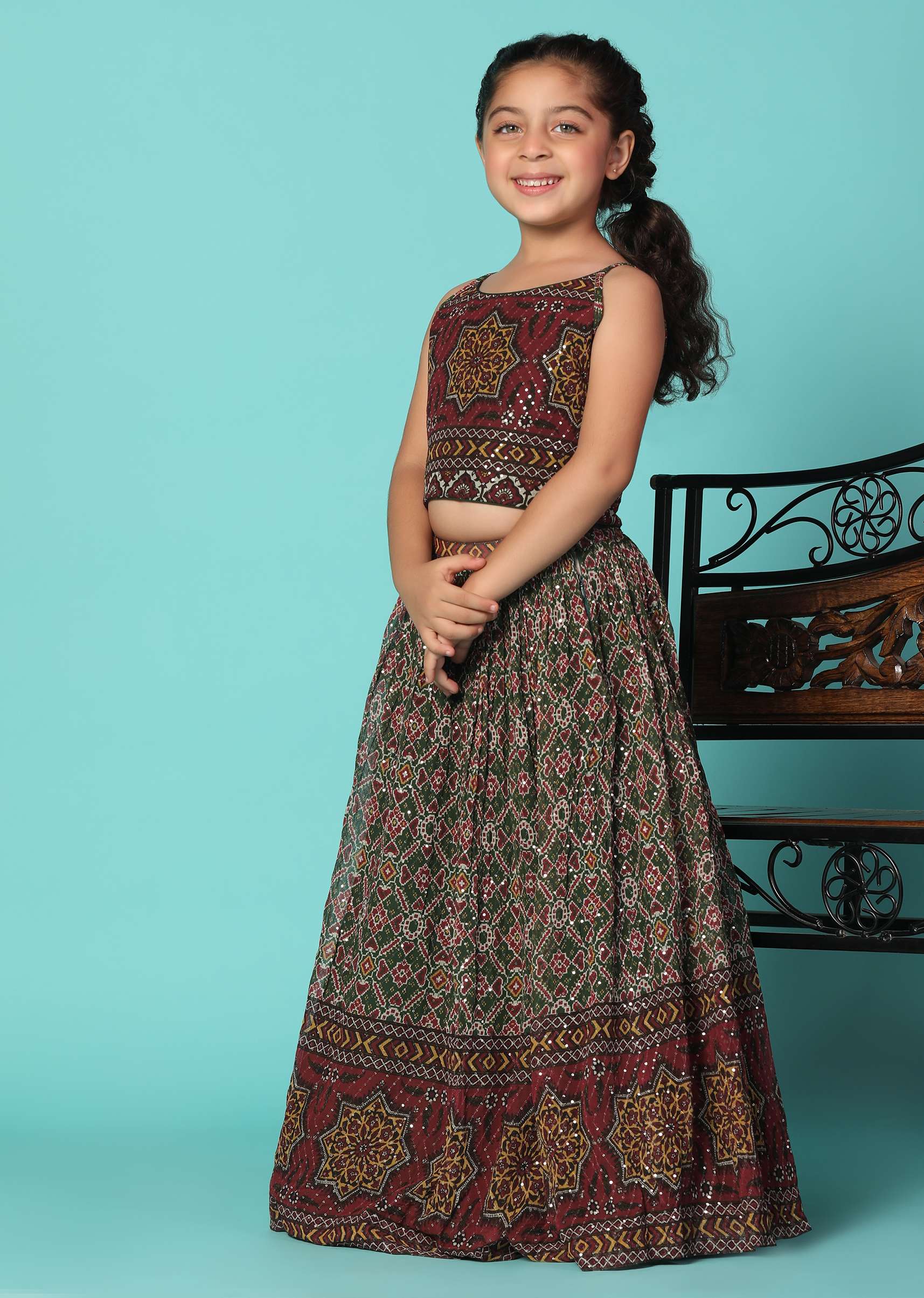 Kalki Deep Green Top And Lehenga Set In Georgette With Sequins Work For Girls - Image 7