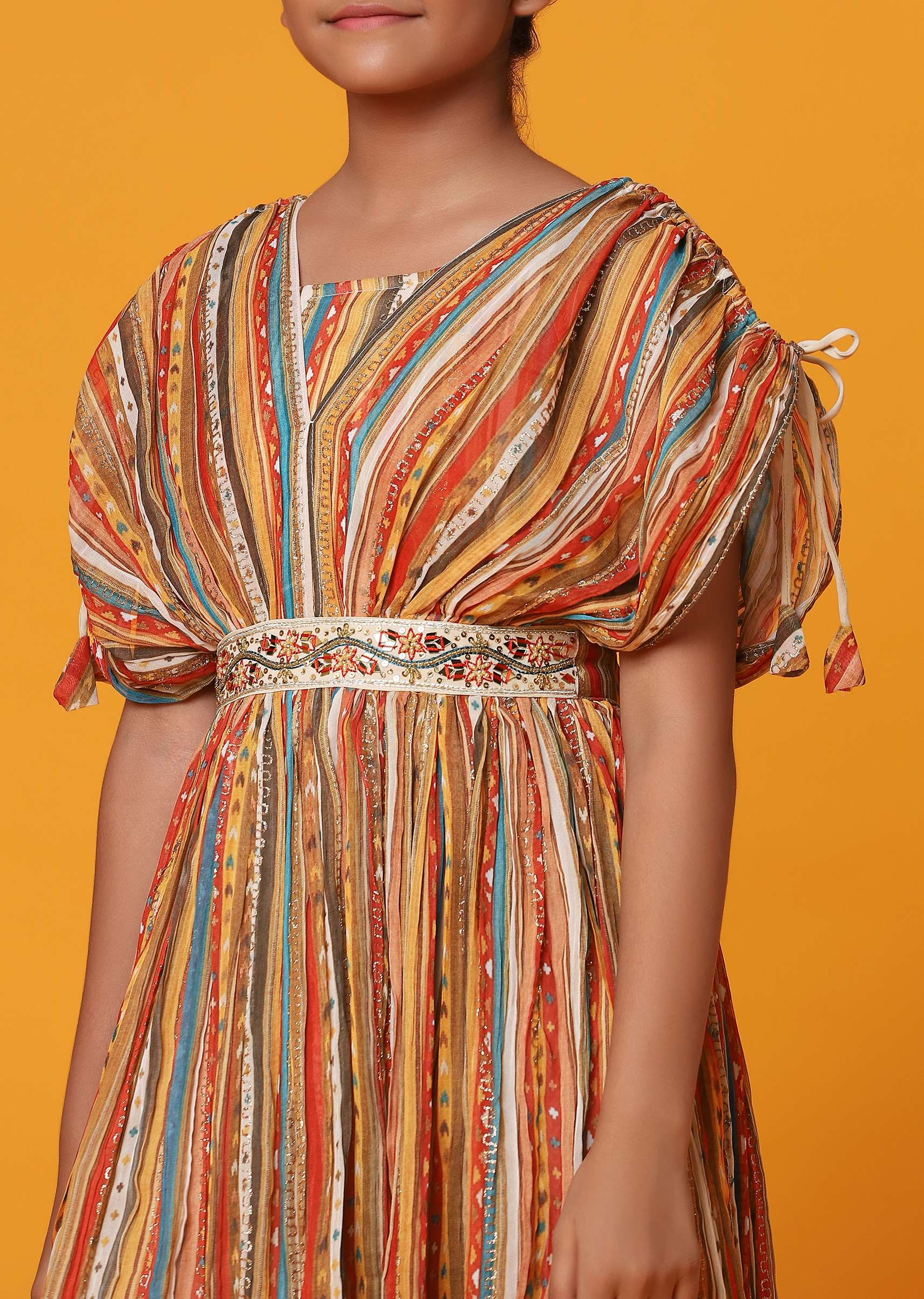 Kalki Multicolor Embroidered Gown In Georgette With Fancy Sleeves For Girls - Image 4