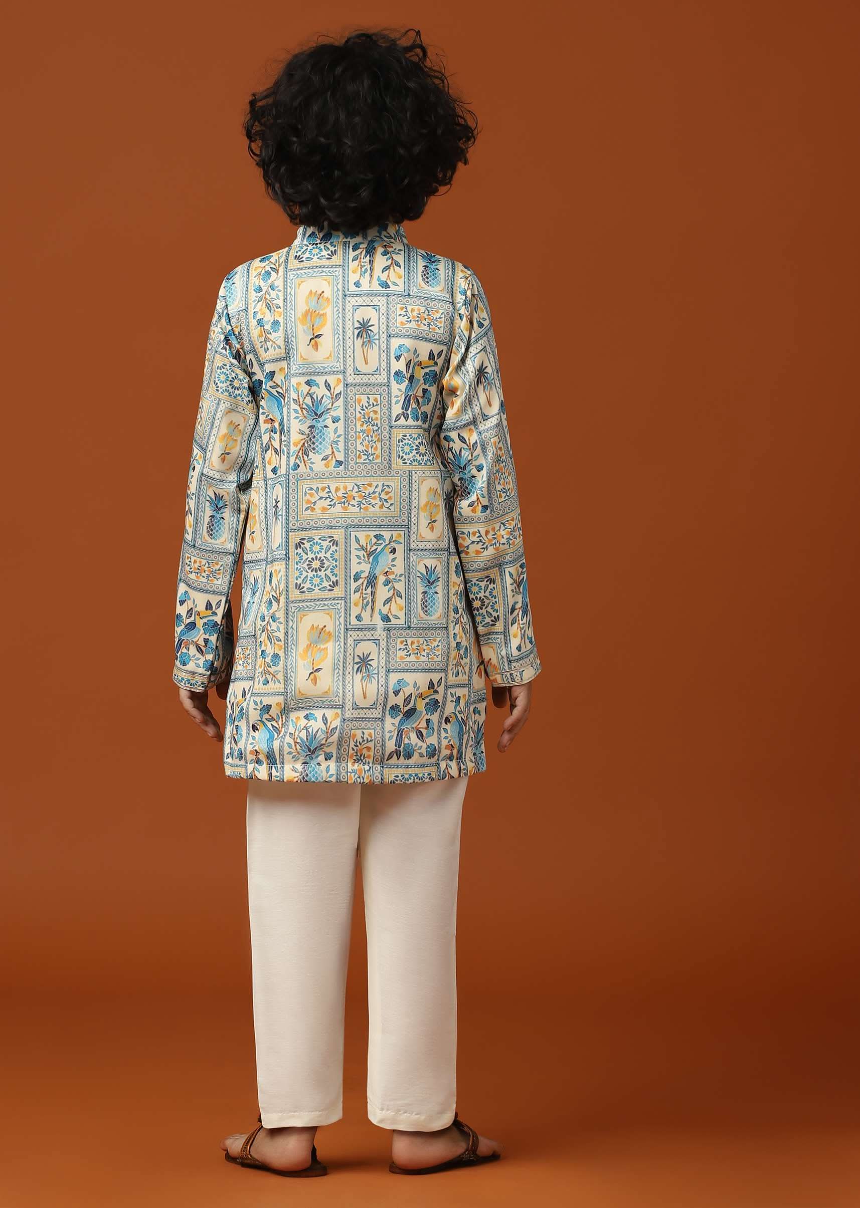 Kalki Multicolor Printed Kurta Set In Cotton Silk For Boys - Image 6