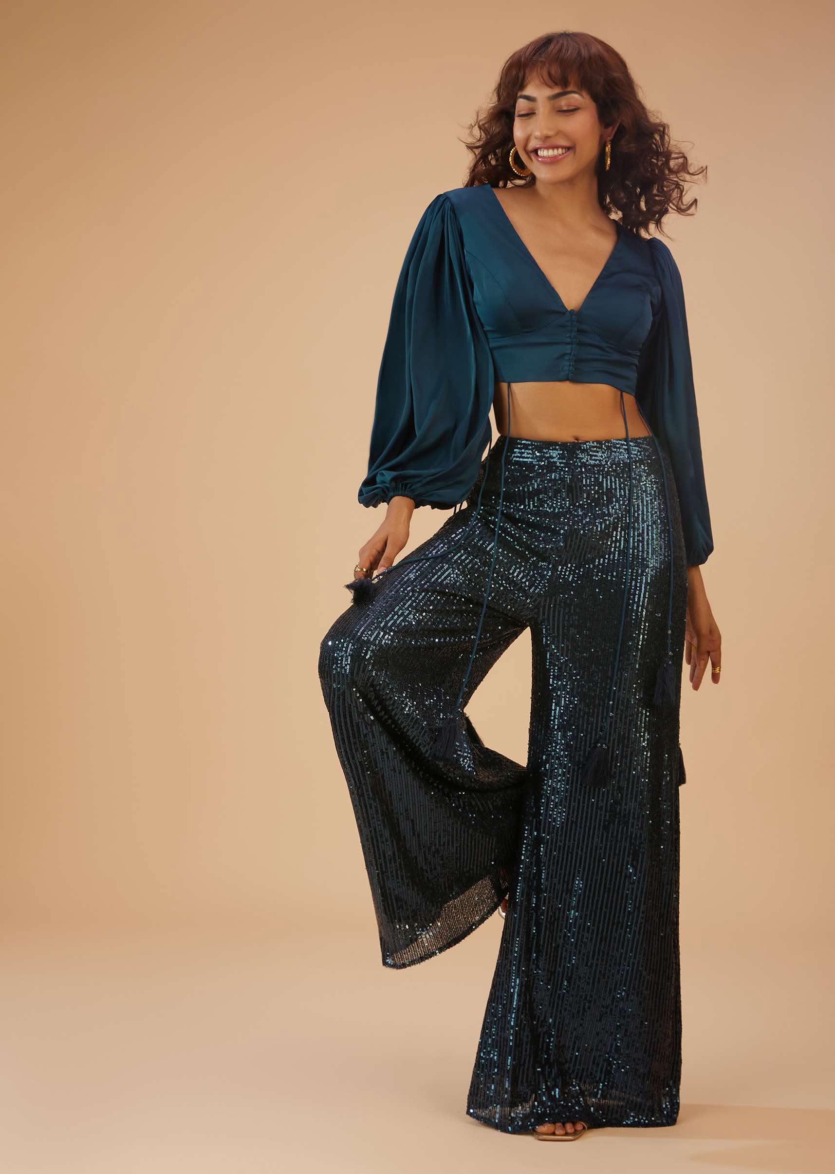 Persian Blue Palazzo And Crop-Top Set - Image 3
