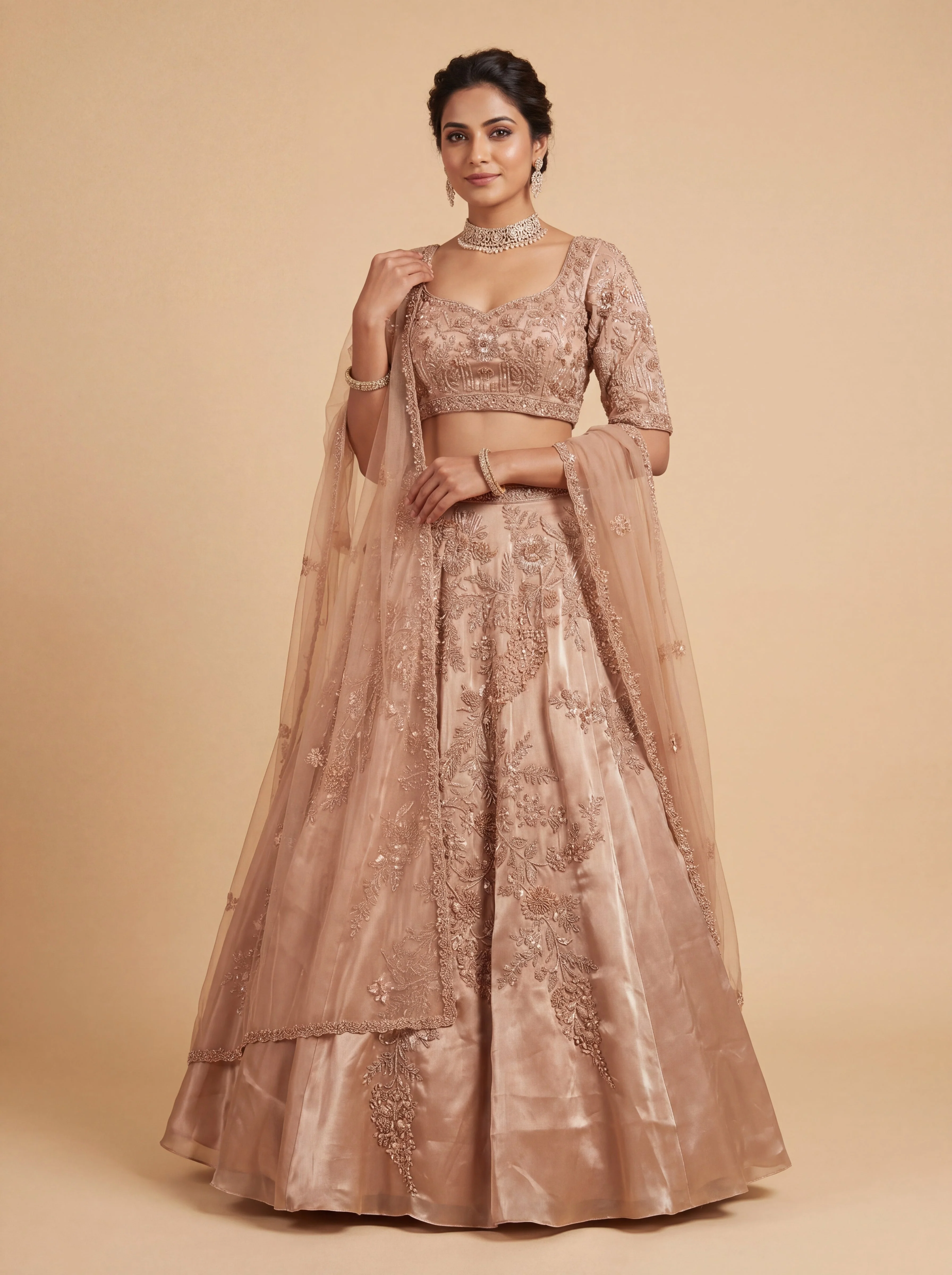 Khaki Gold Heritage Bridal Lehenga With Intricate Zari Embroidery