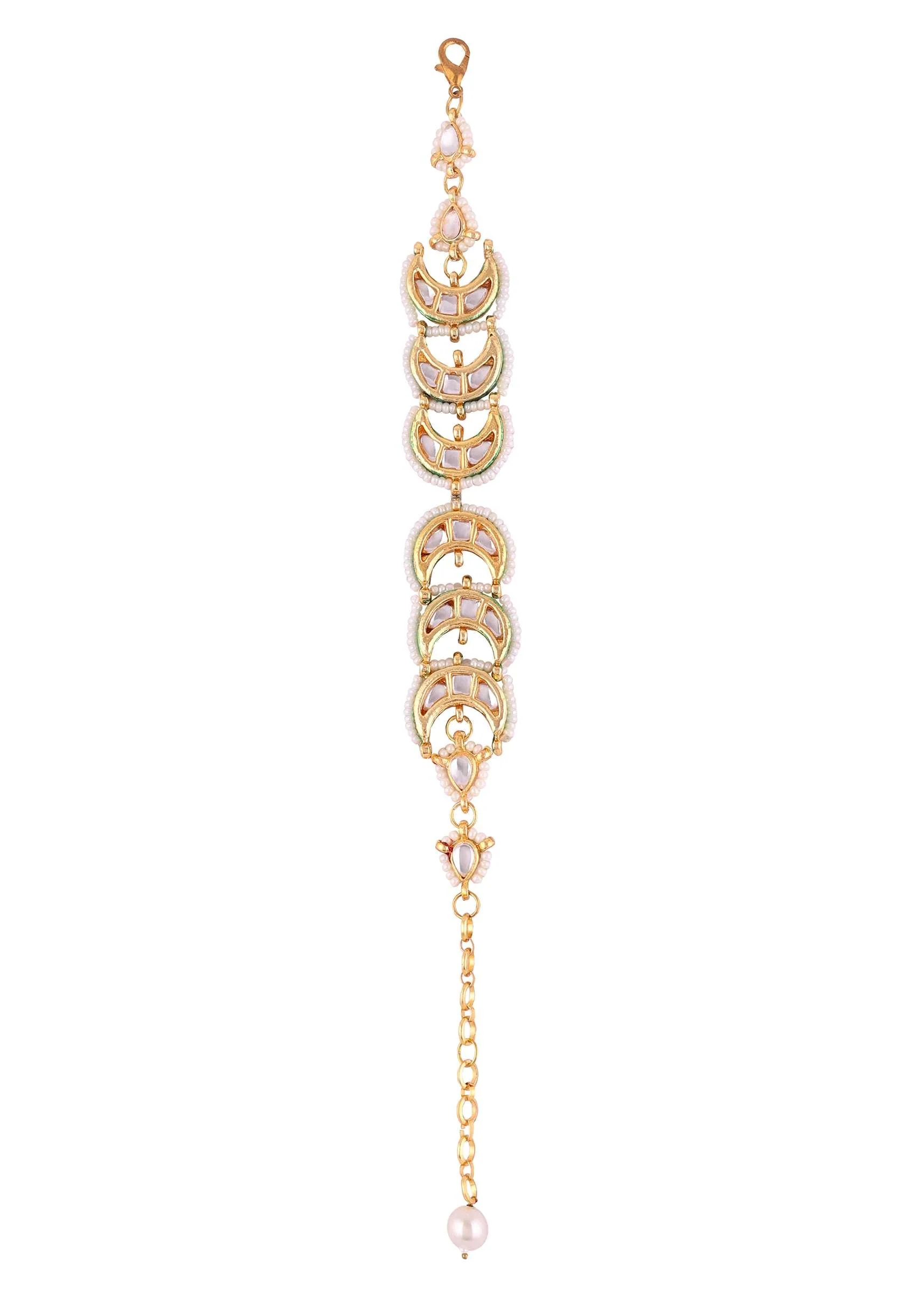 Kundan And Pearl Bracelet In Gold Tone - Image 3